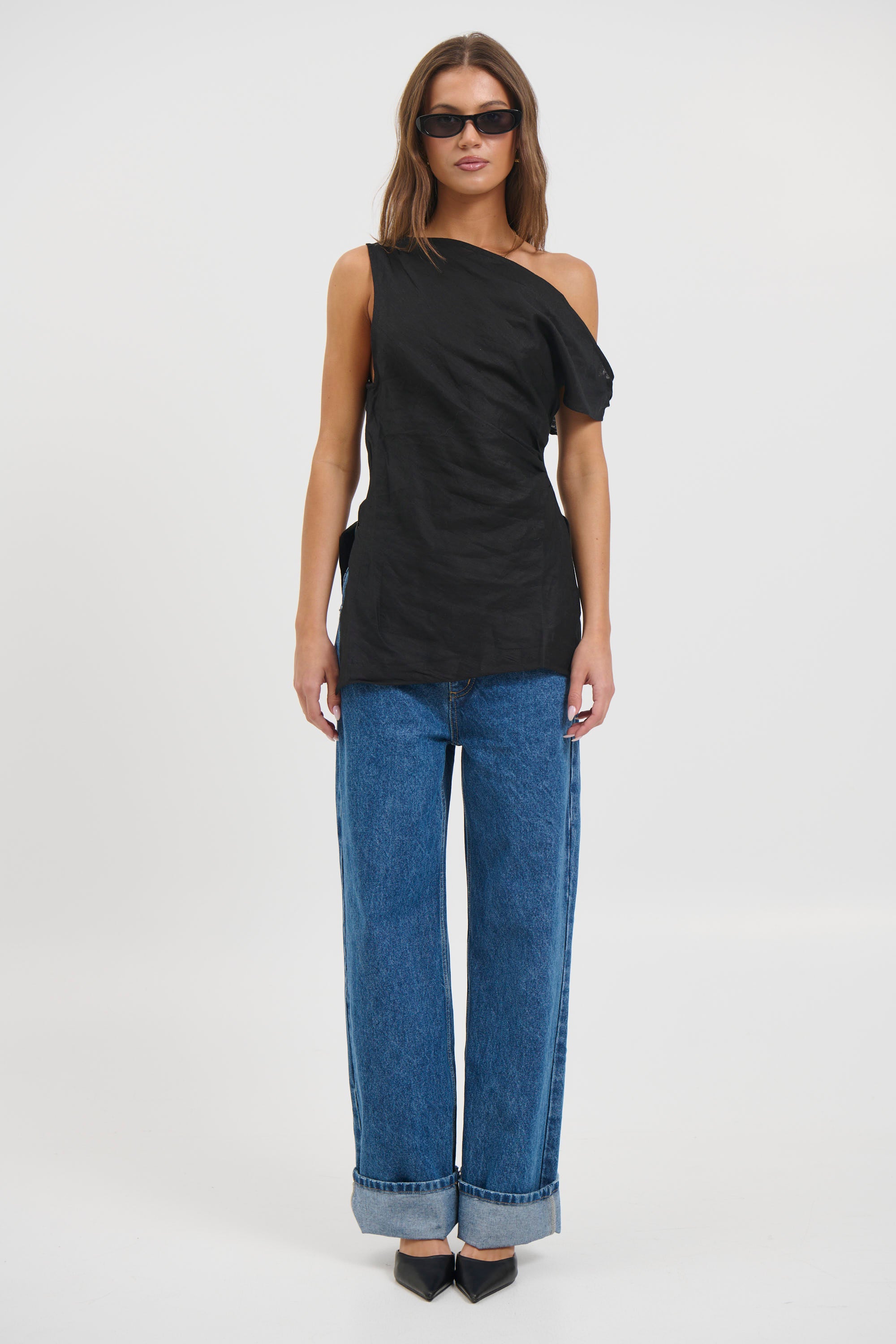 Lucy Linen Top Black