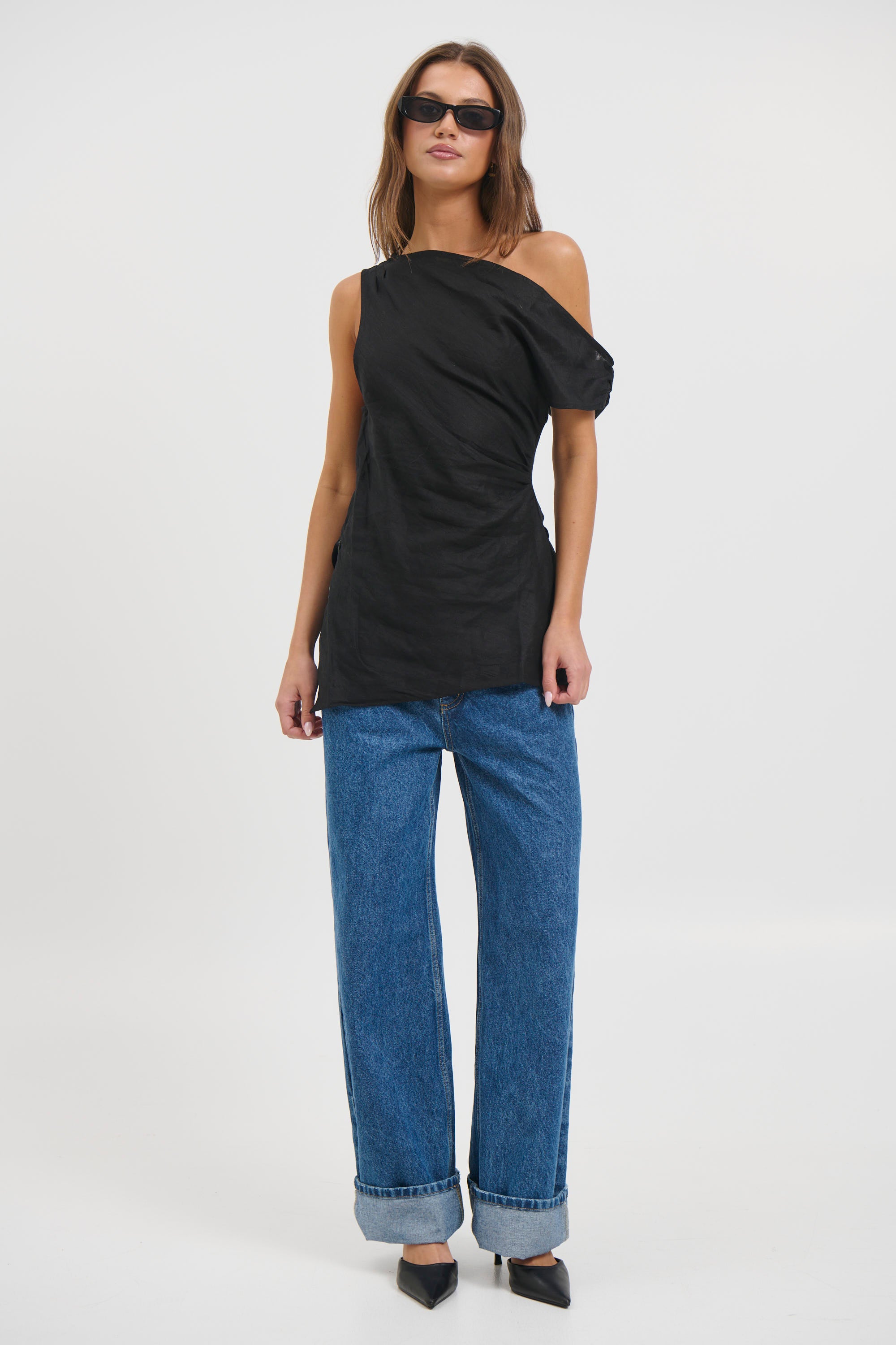 Lucy Linen Top Black