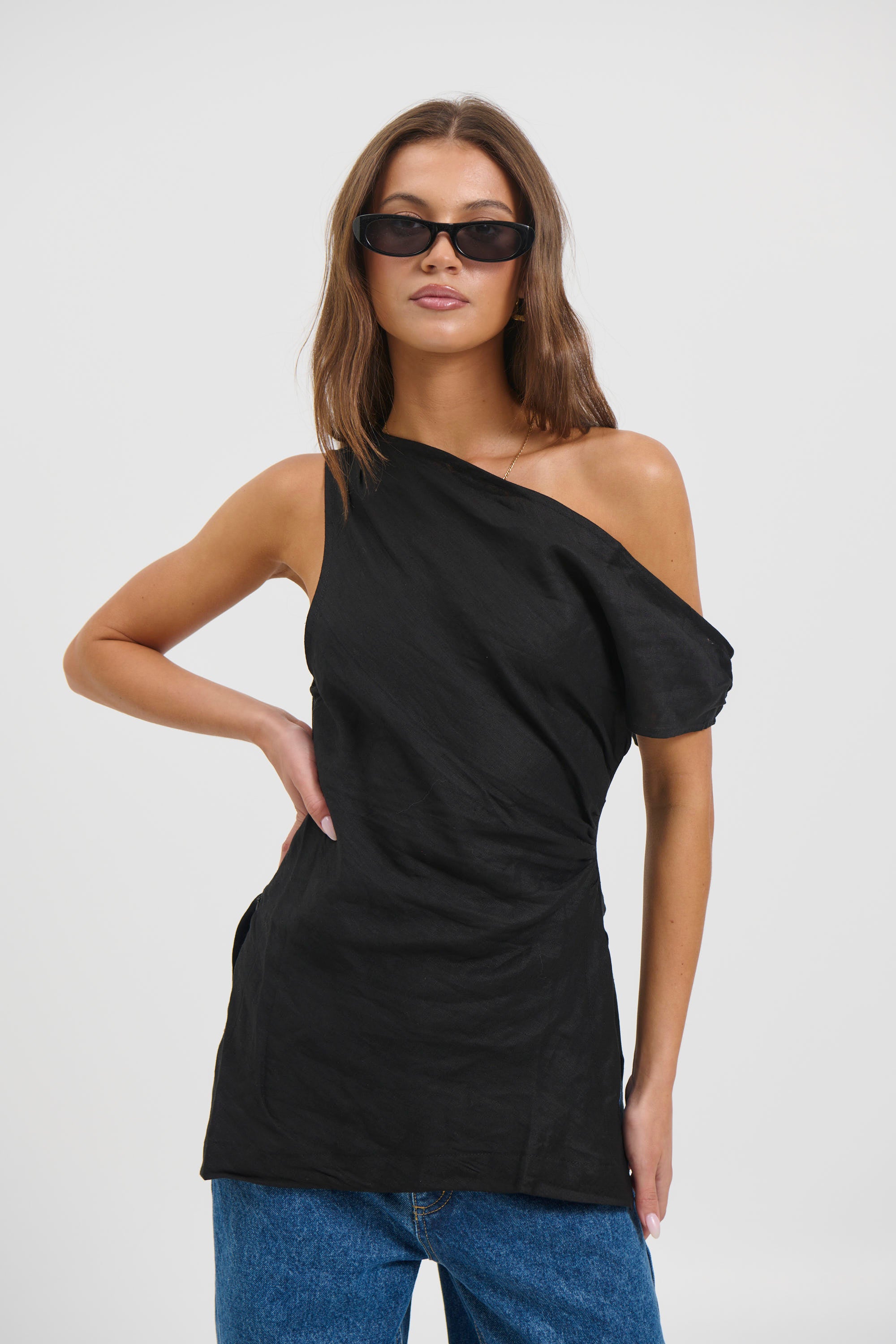 Lucy Linen Top Black