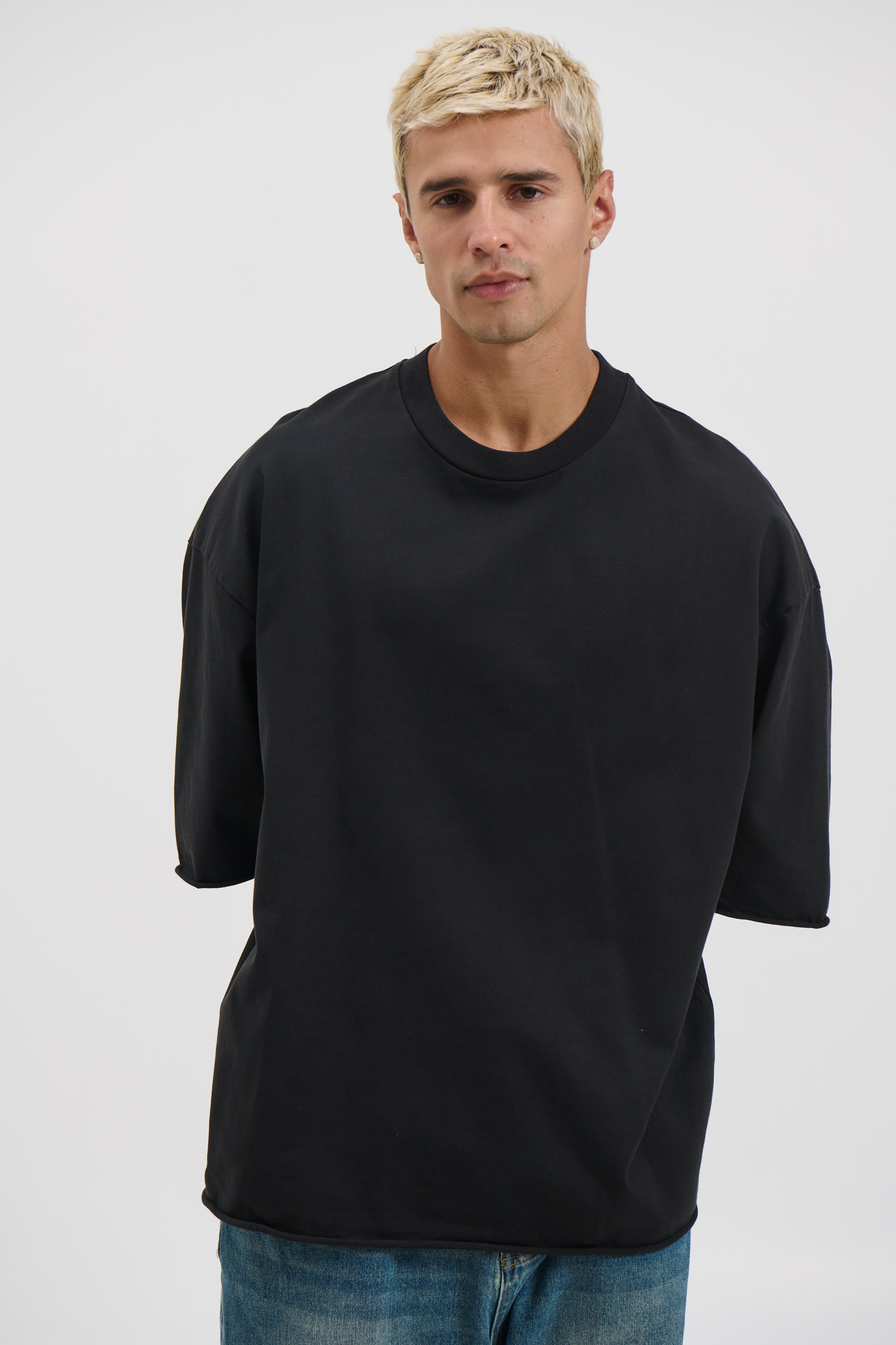 Raw Hem Crew Neck Tee Black