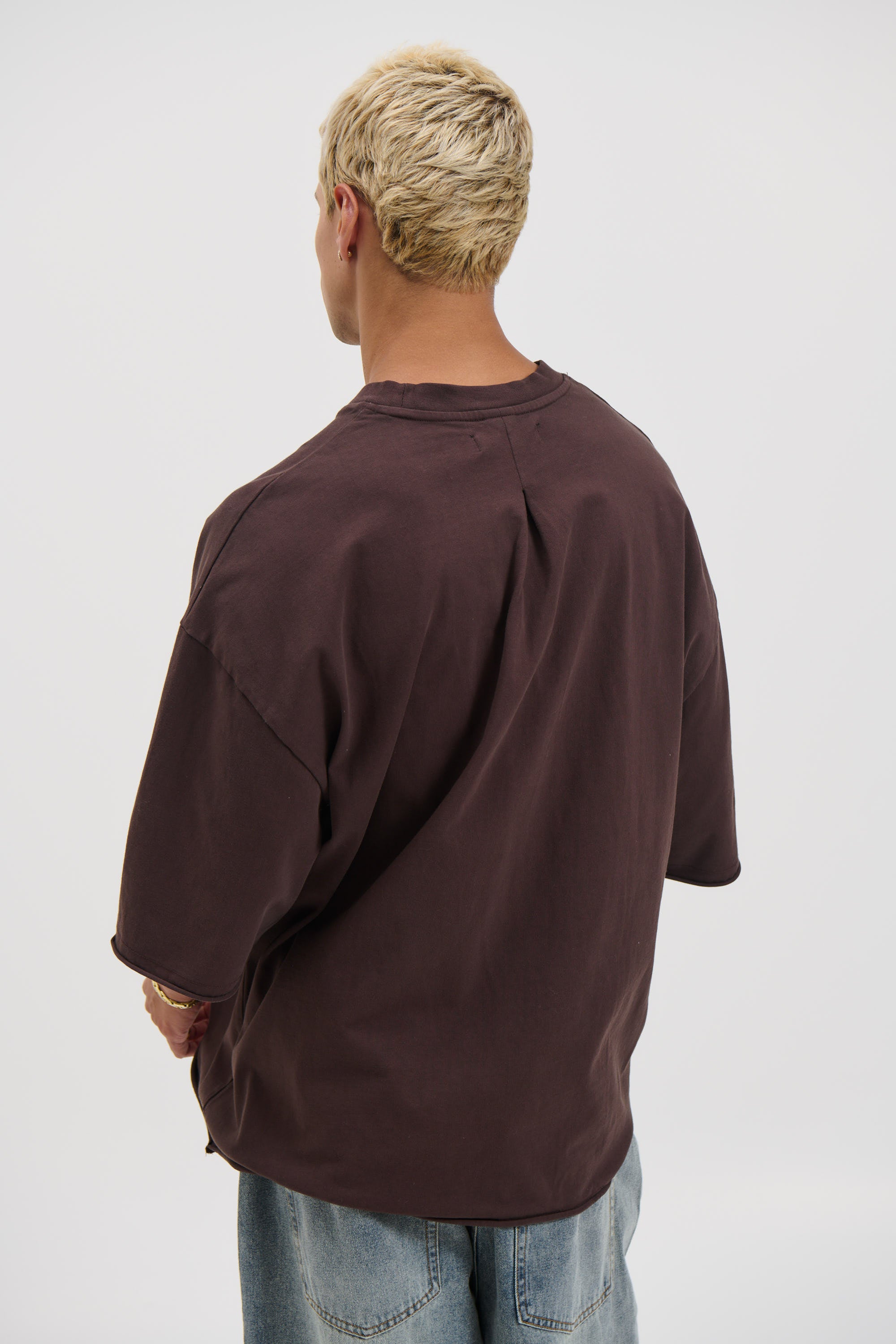 Raw Hem Crew Neck Tee Choc