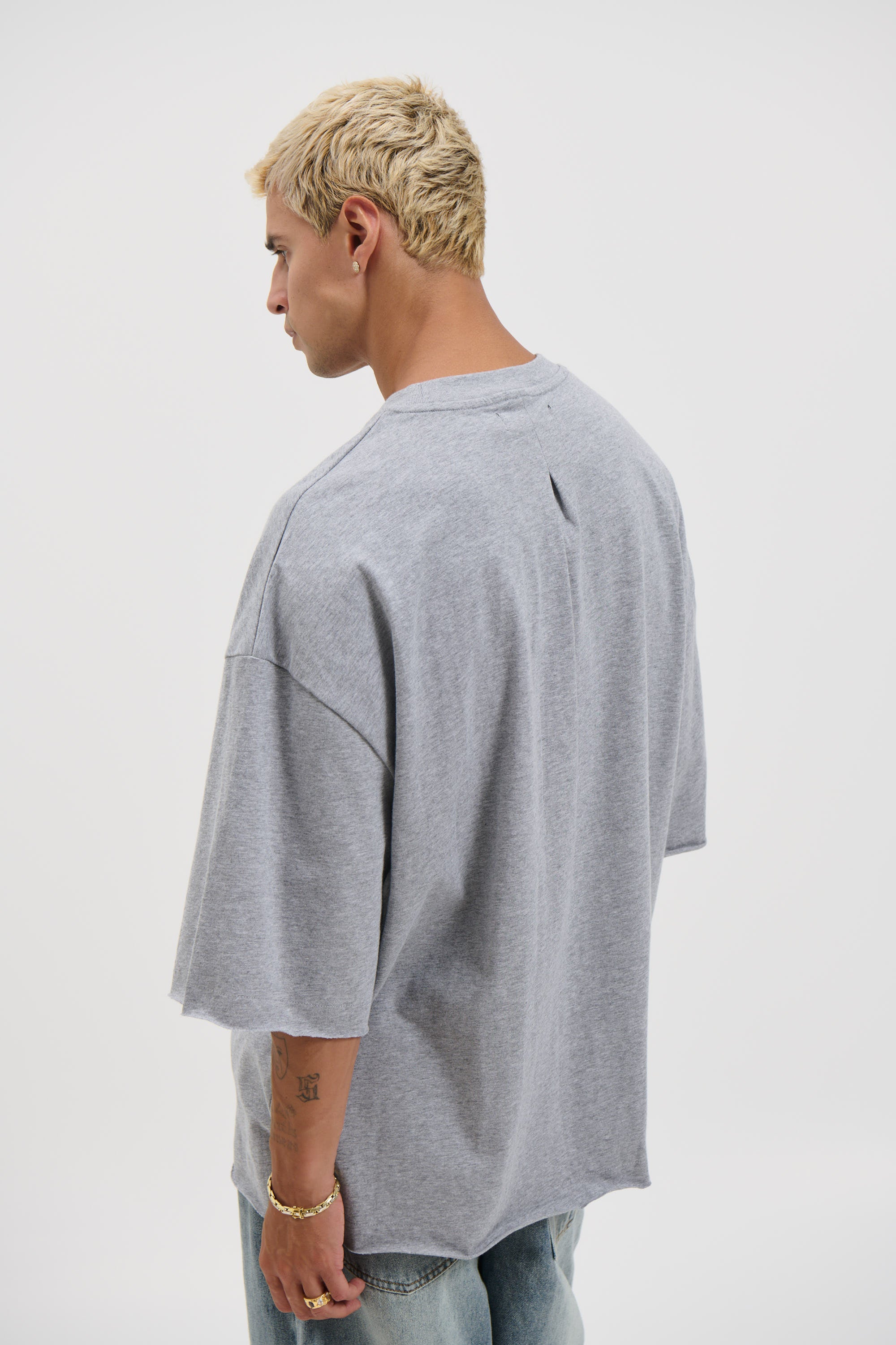 Raw Hem Crew Neck Tee Grey Marle