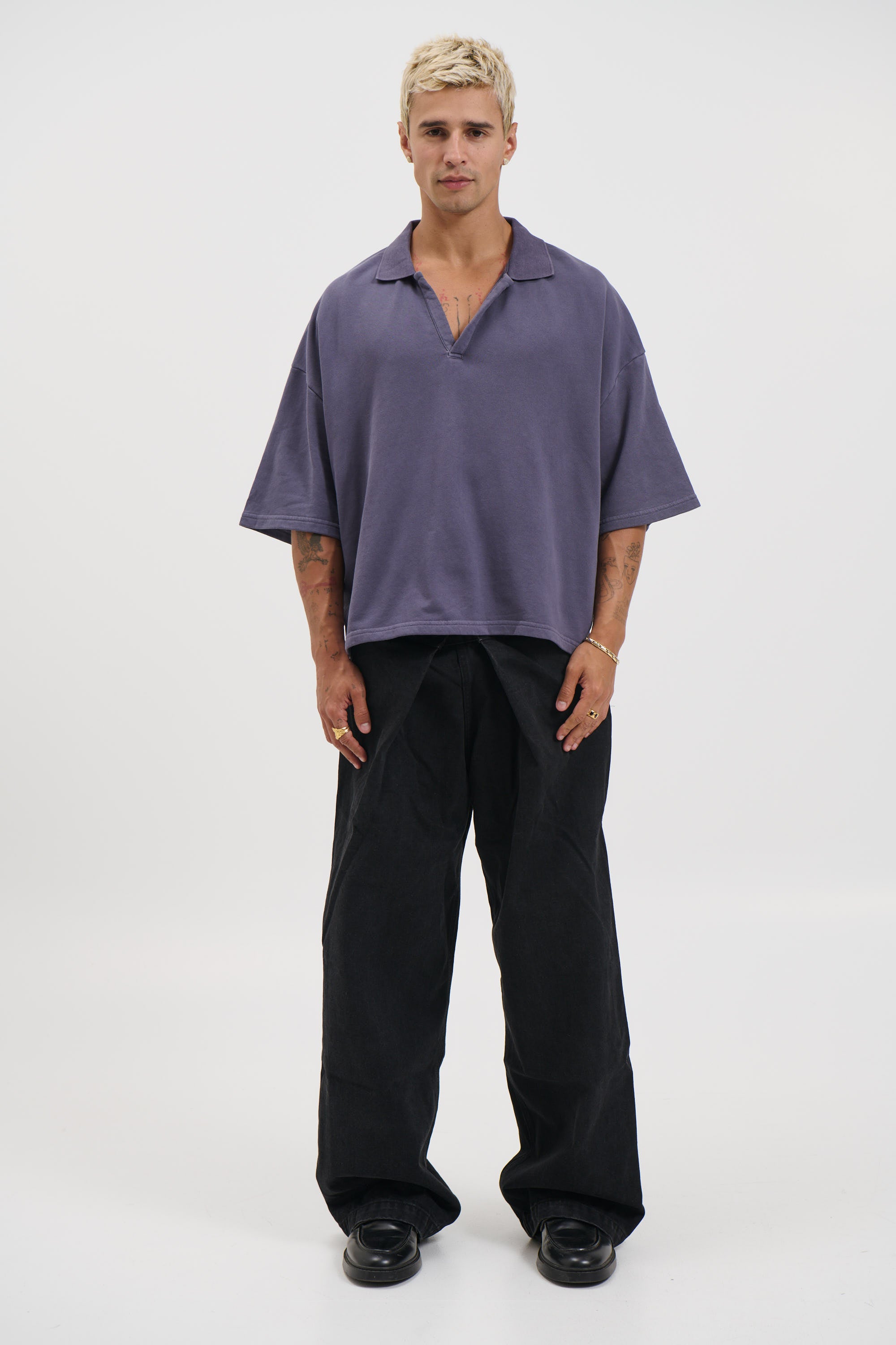 Jersey Crop Polo Washed Navy