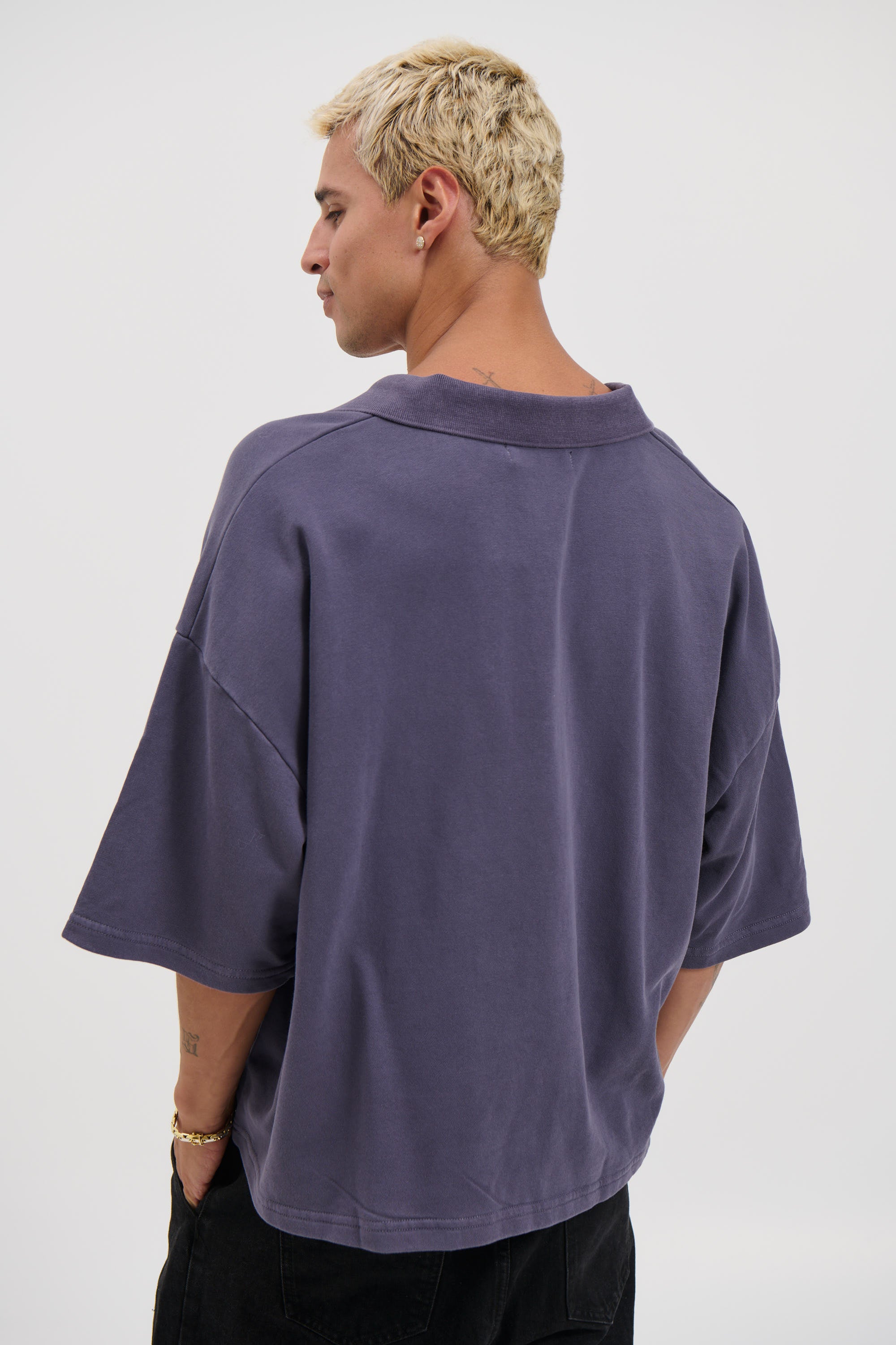 Jersey Crop Polo Washed Navy