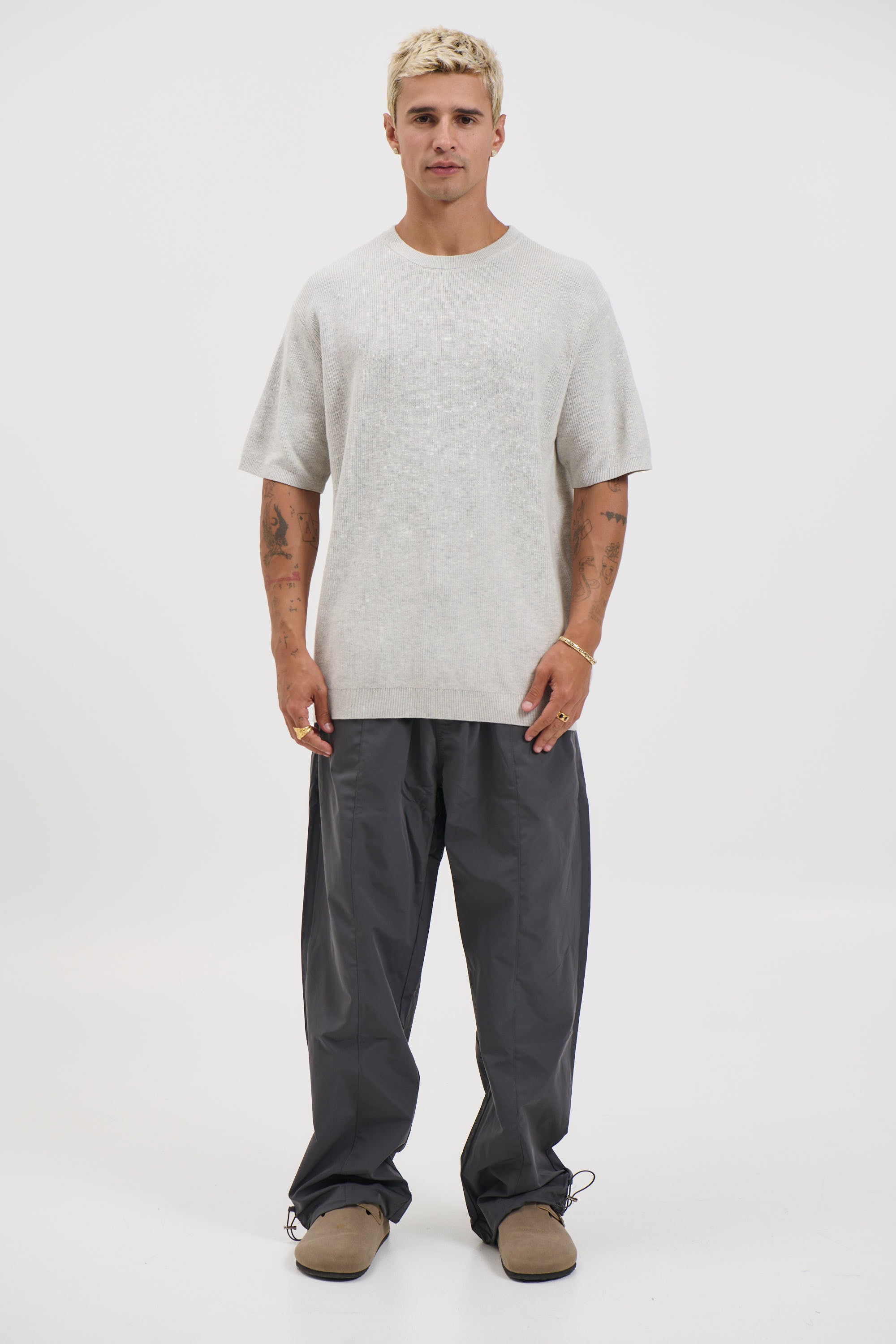 Knitted Crew Neck Tee Grey
