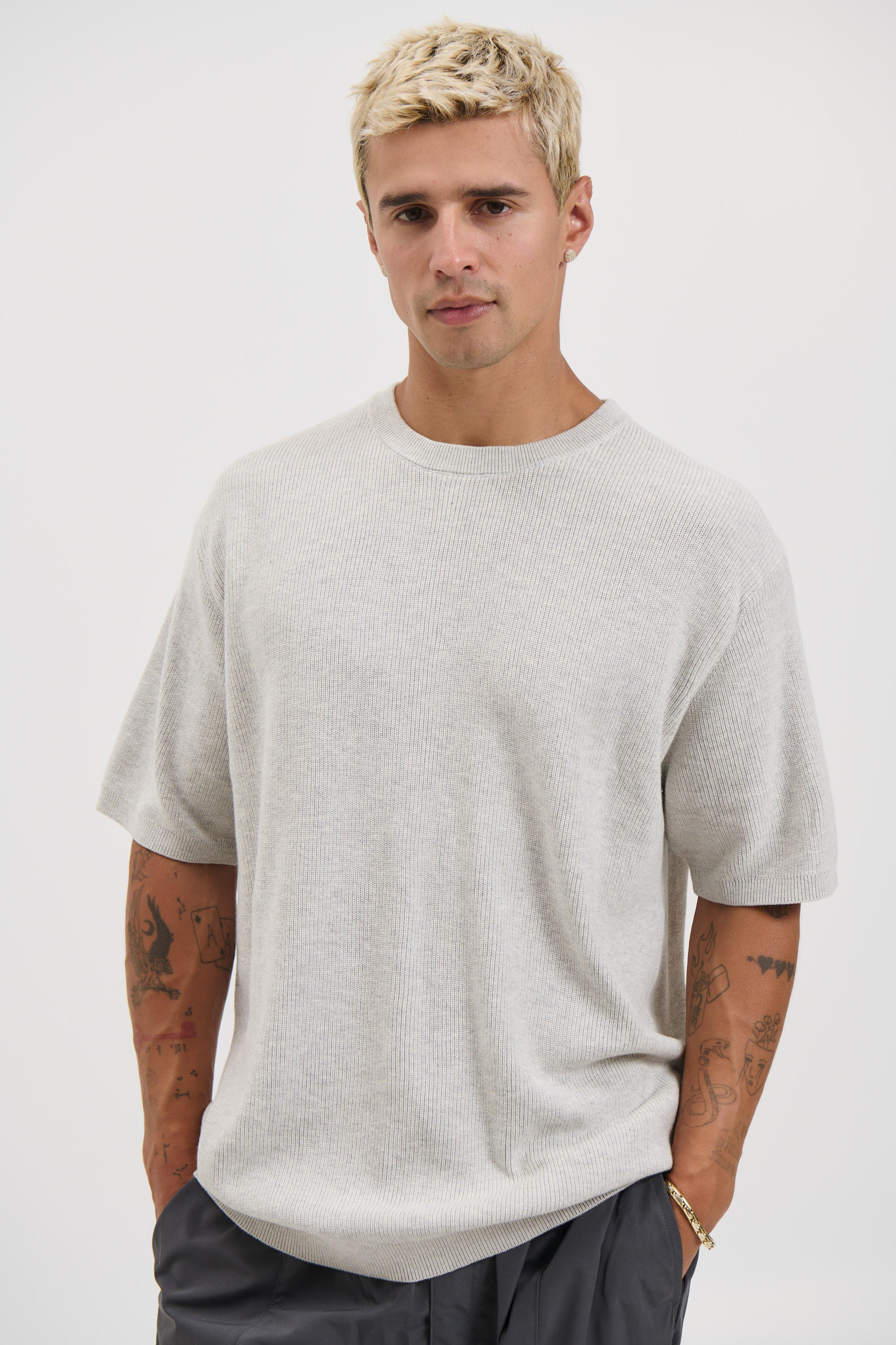 Knitted Crew Neck Tee Grey