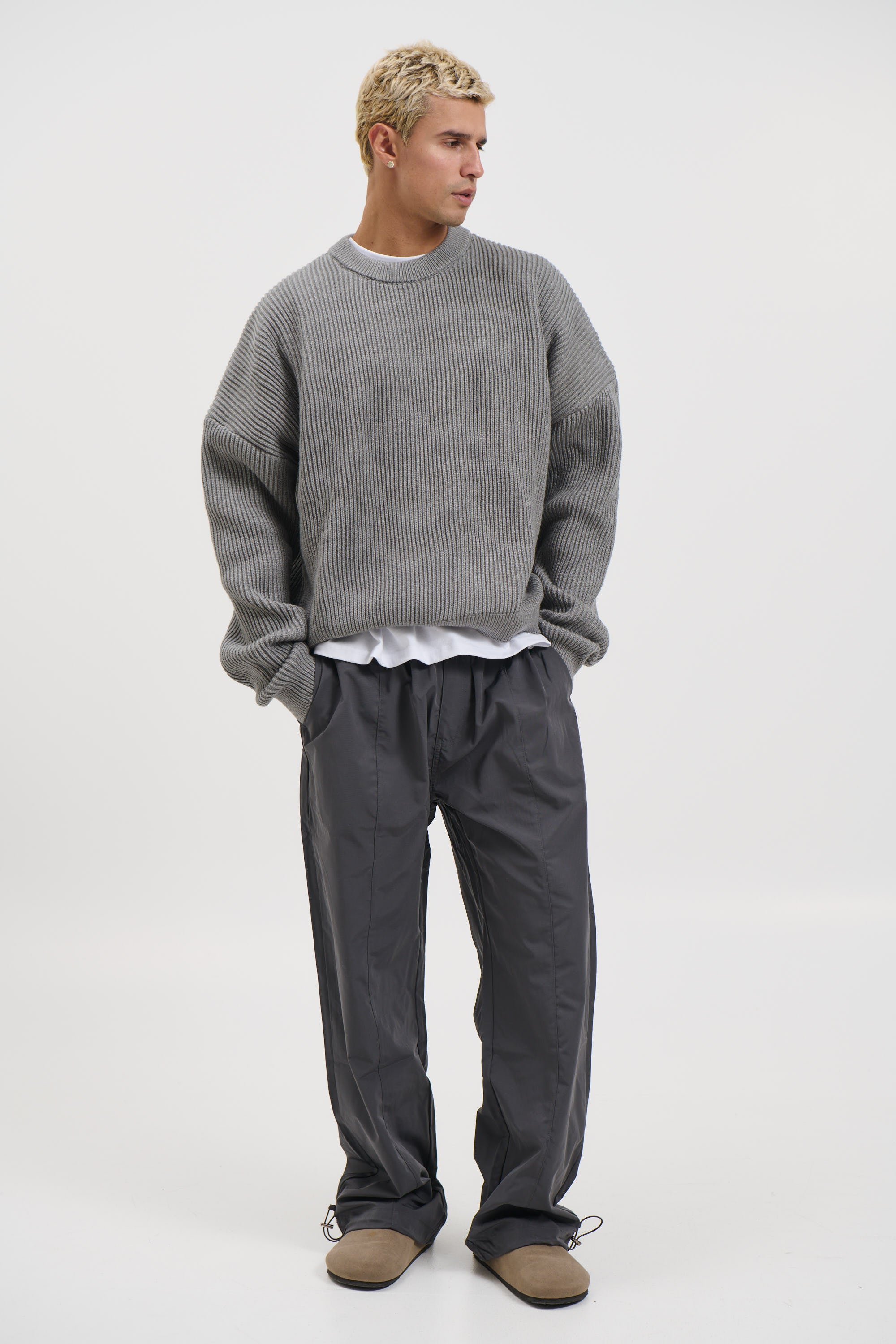 Drop Sleeve Heavy Knit Light Grey