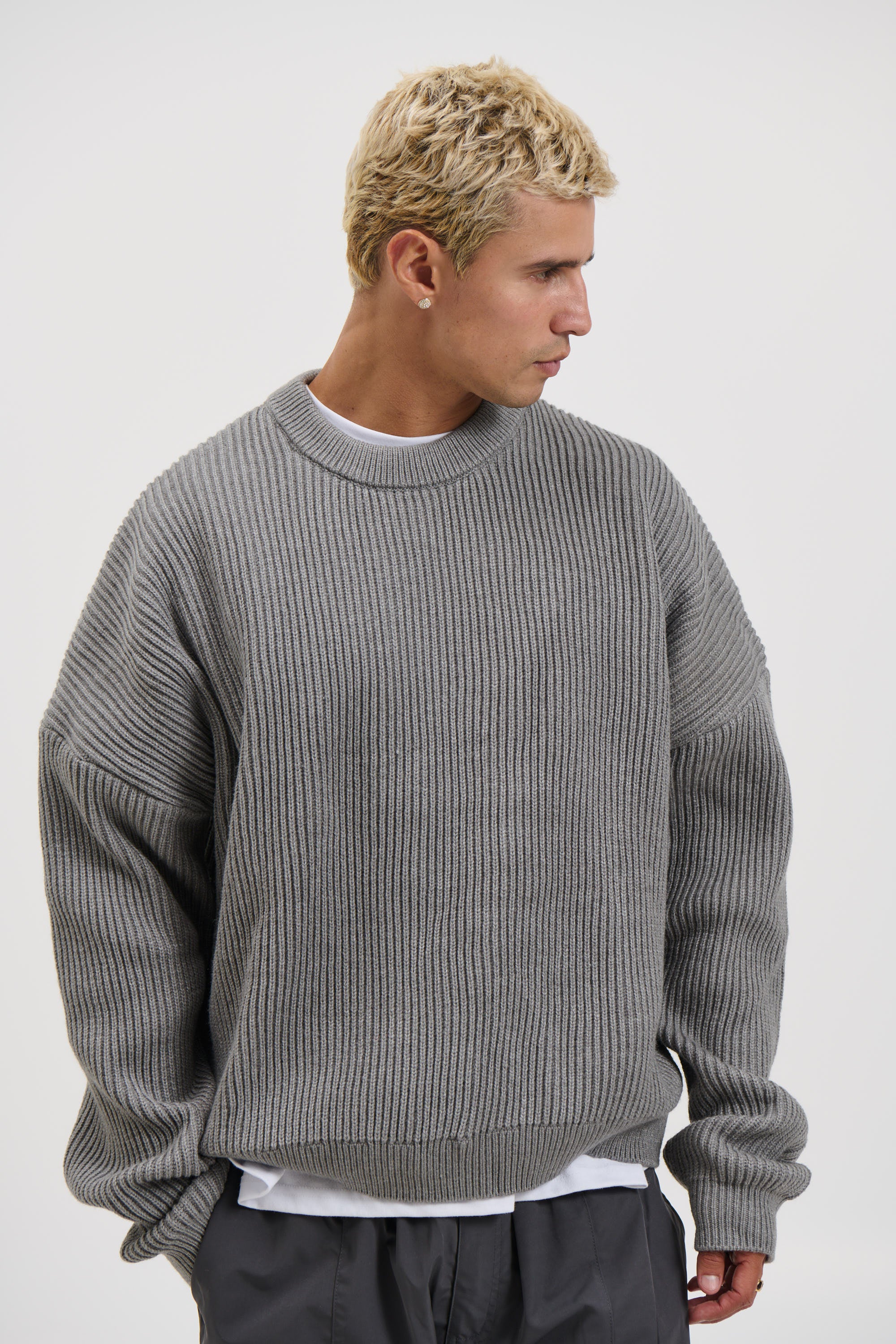 Drop Sleeve Heavy Knit Light Grey