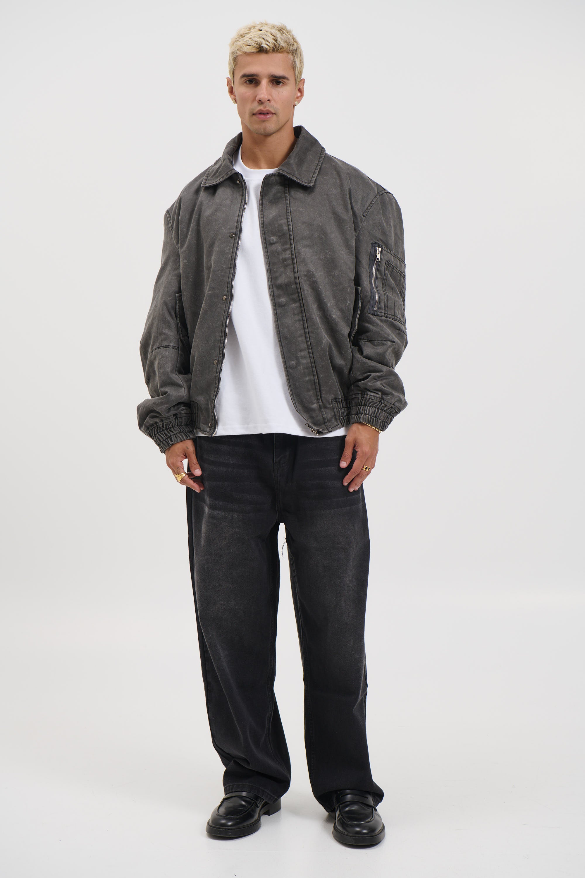 Washed Bomber Jacket Charcoal