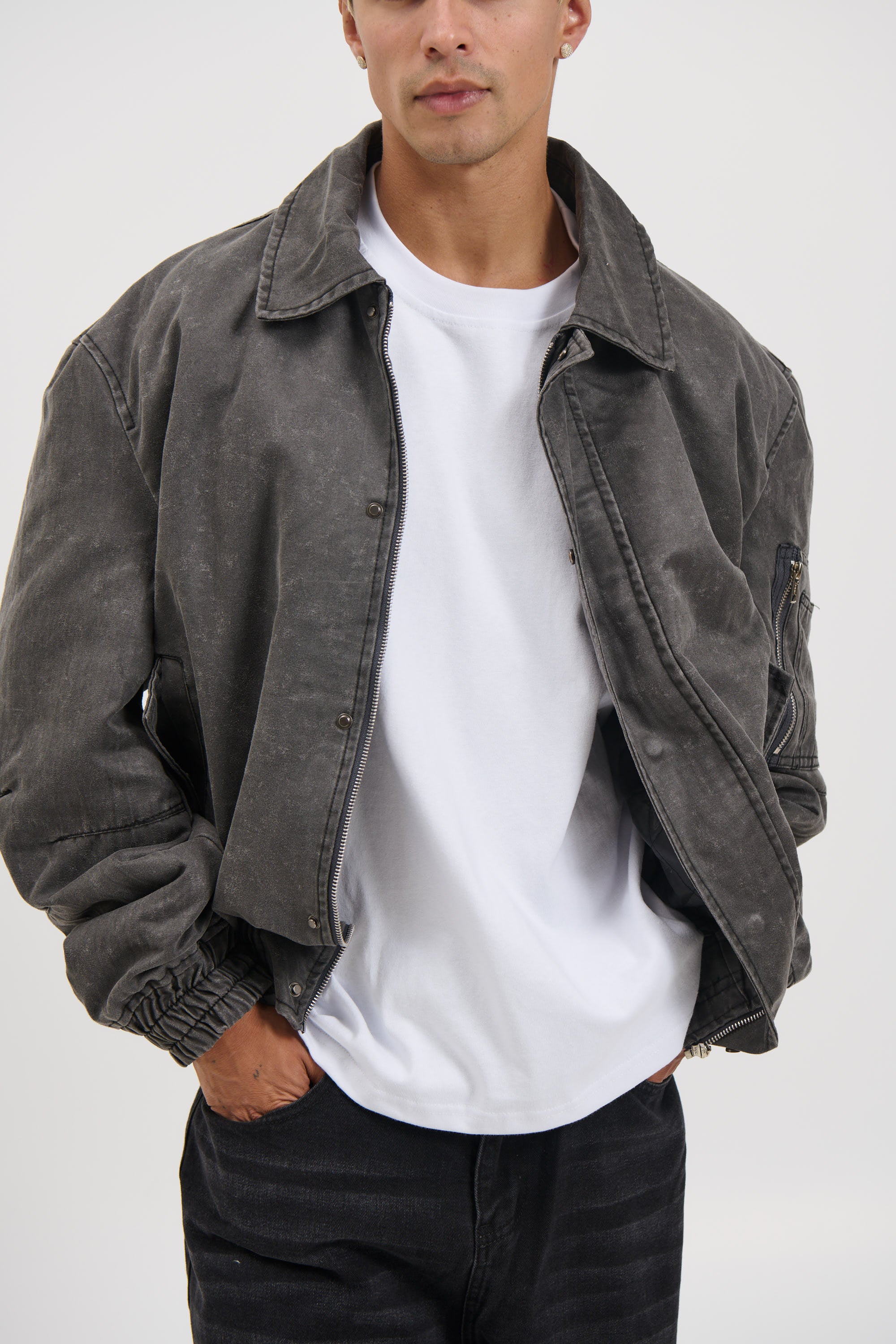Washed Bomber Jacket Charcoal