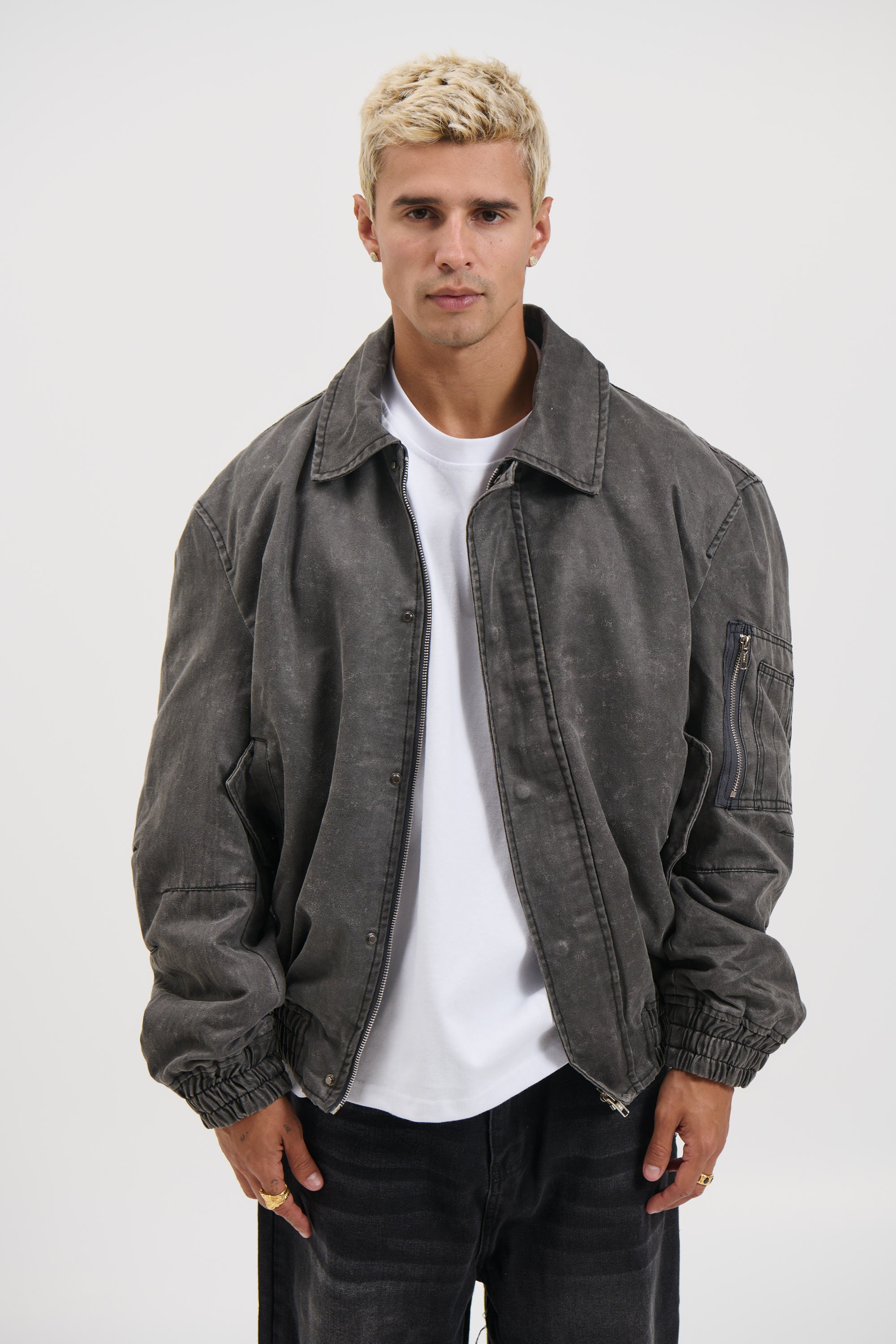 Washed Bomber Jacket Charcoal