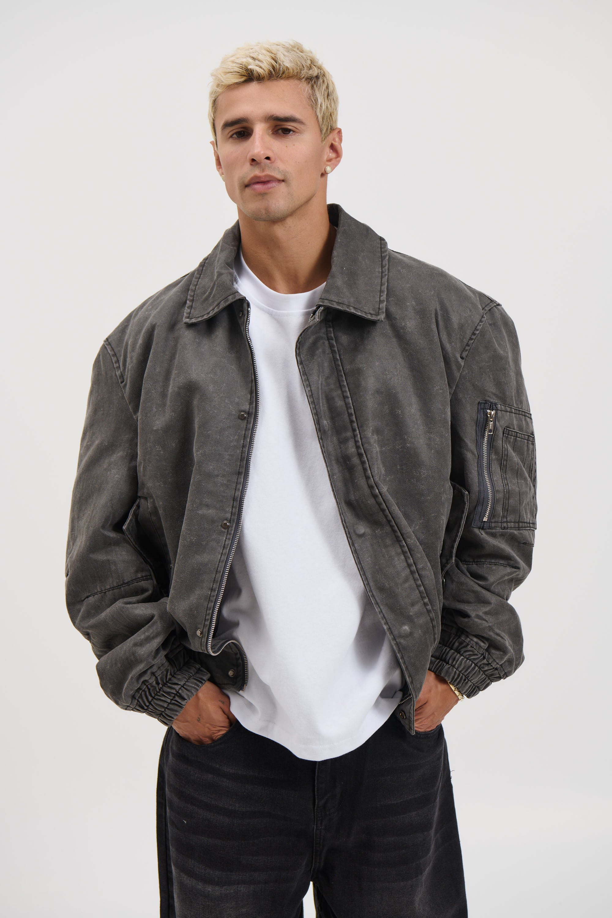 Washed Bomber Jacket Charcoal