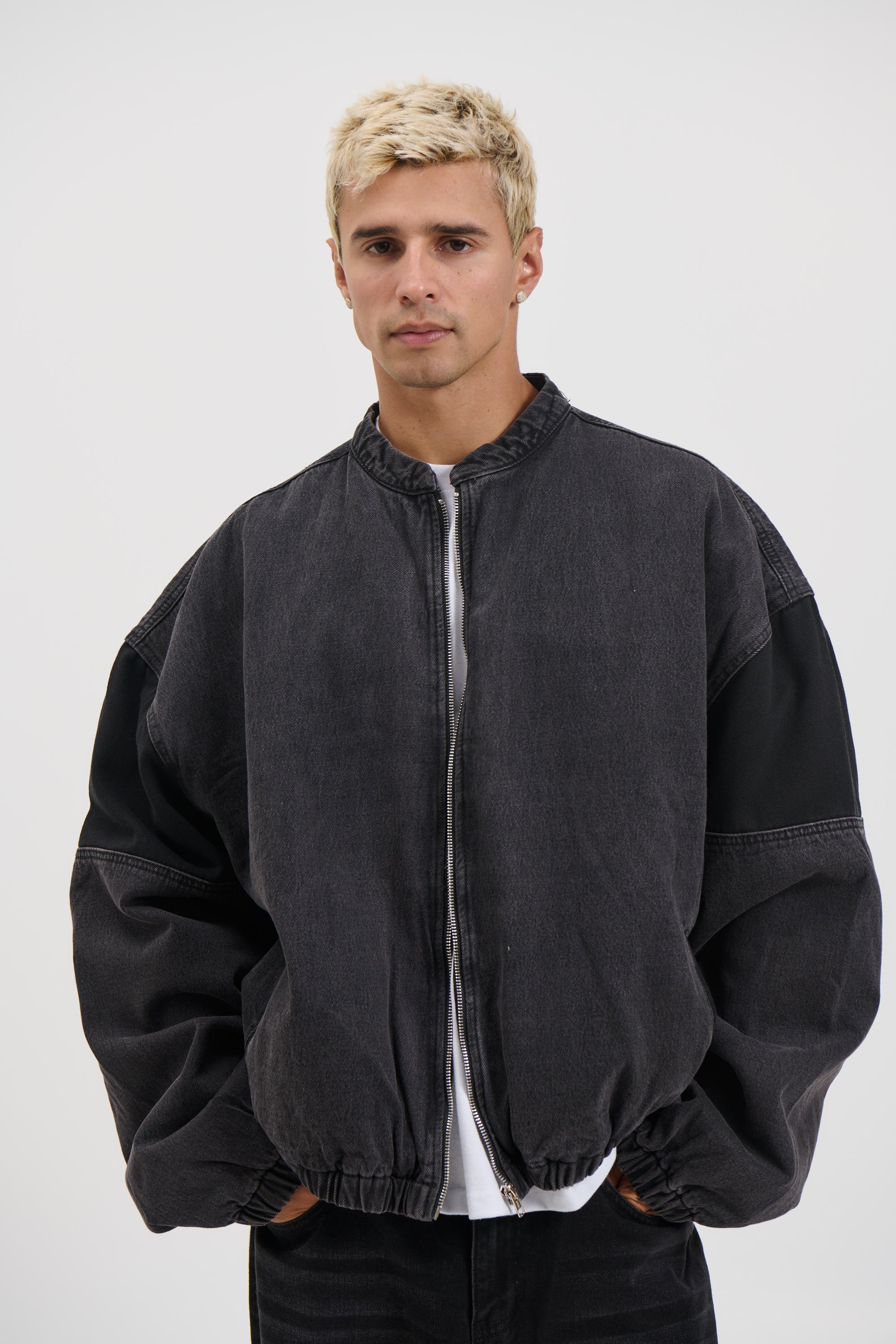 Panelled Denim Bomber Black