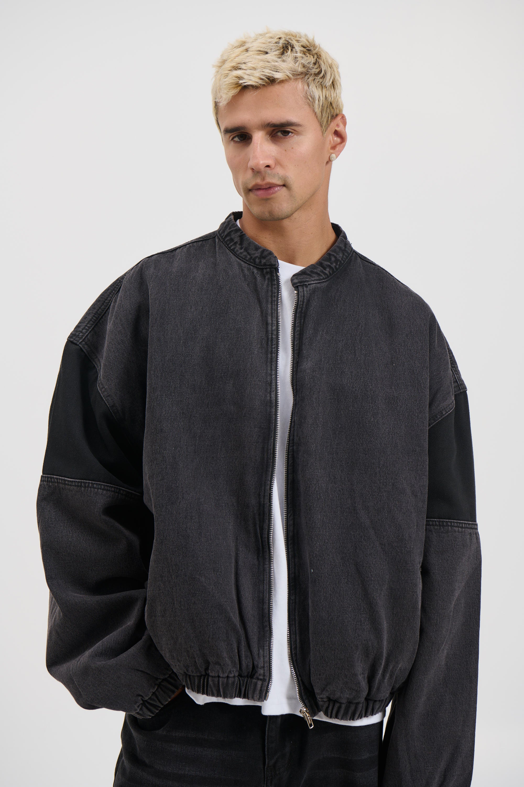 Panelled Denim Bomber Black