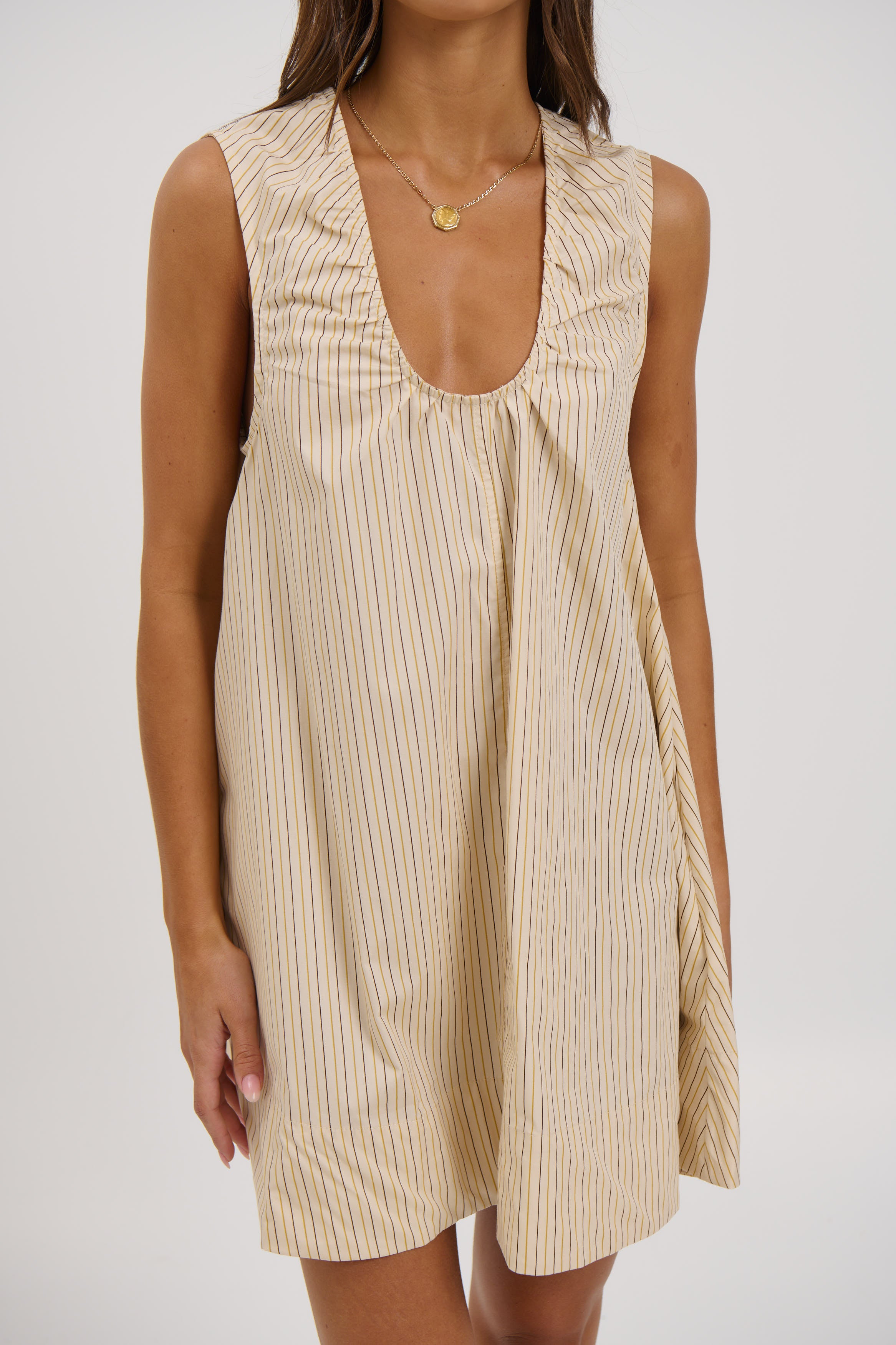 Sydney Mini Dress Beige Stripe