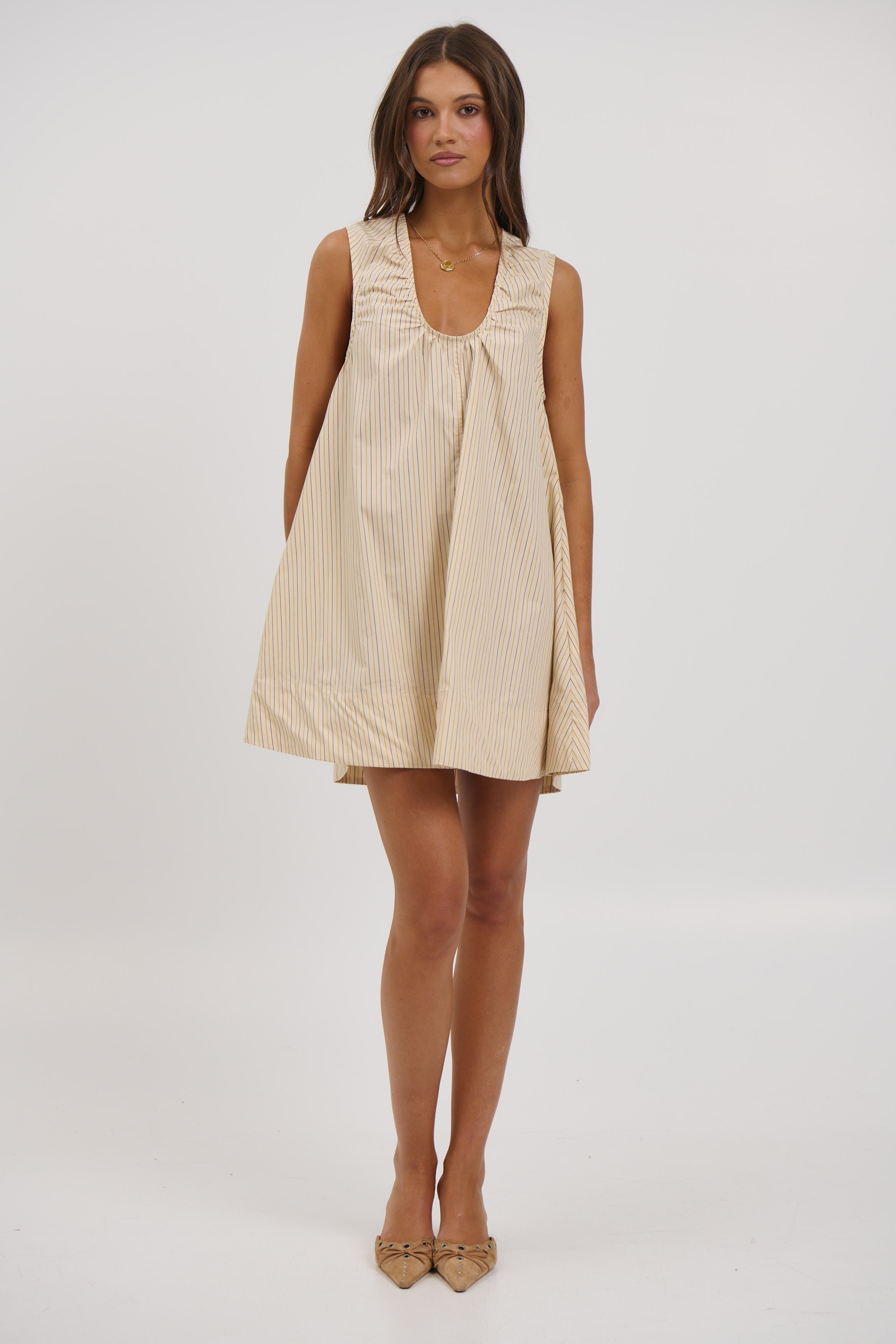 Sydney Mini Dress Beige Stripe