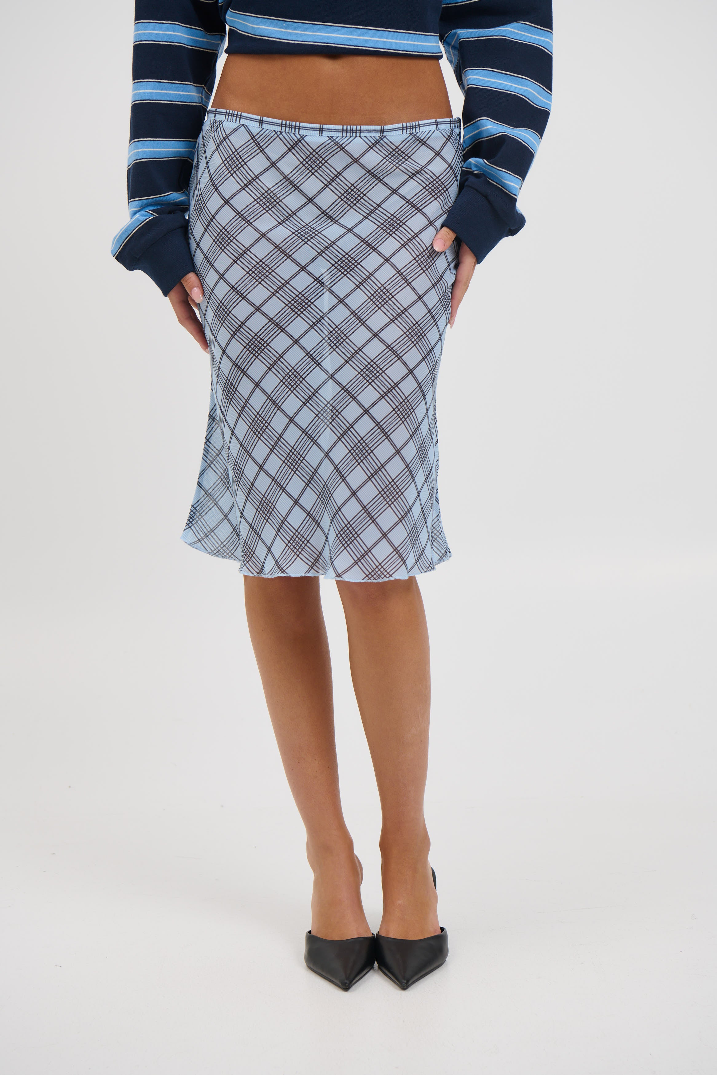 Shoreline Midi Skirt Baby Blue Plaid