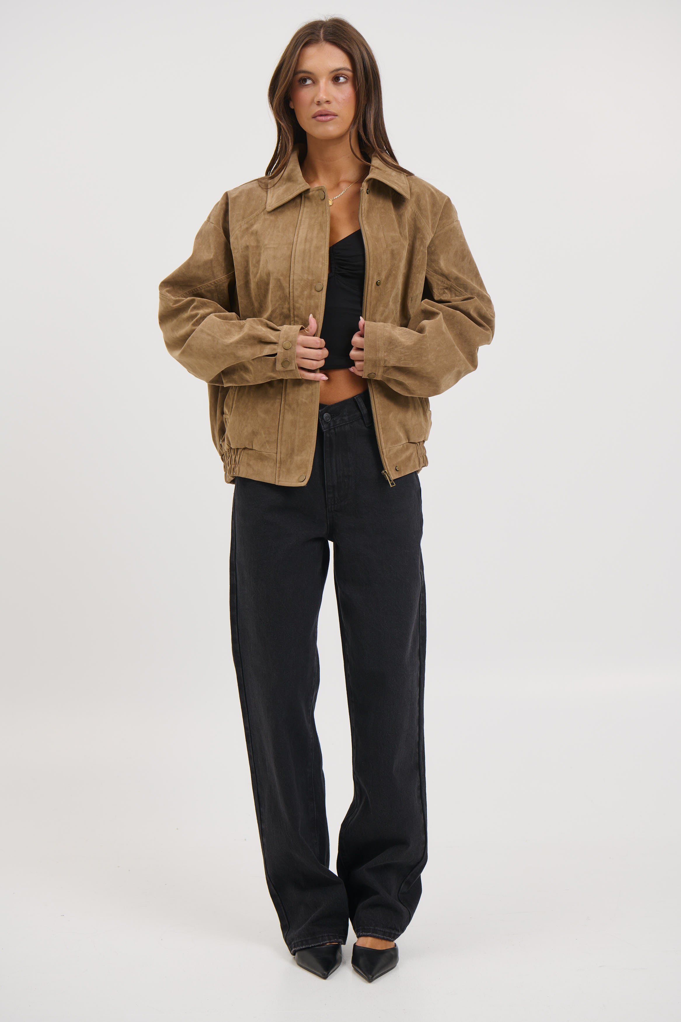 Jorja Suede Bomber Jacket Chocolate