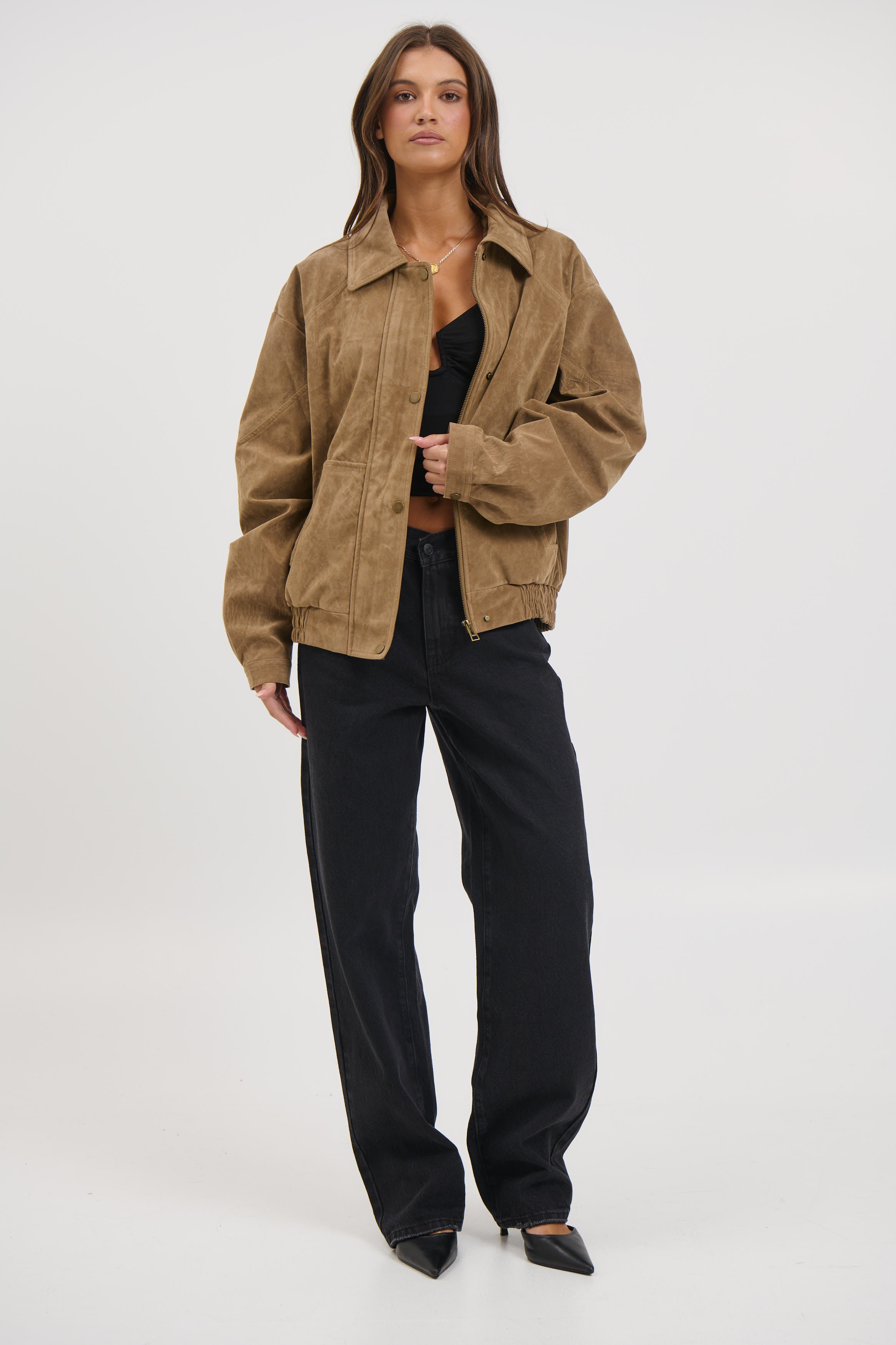 Jorja Suede Bomber Jacket Chocolate