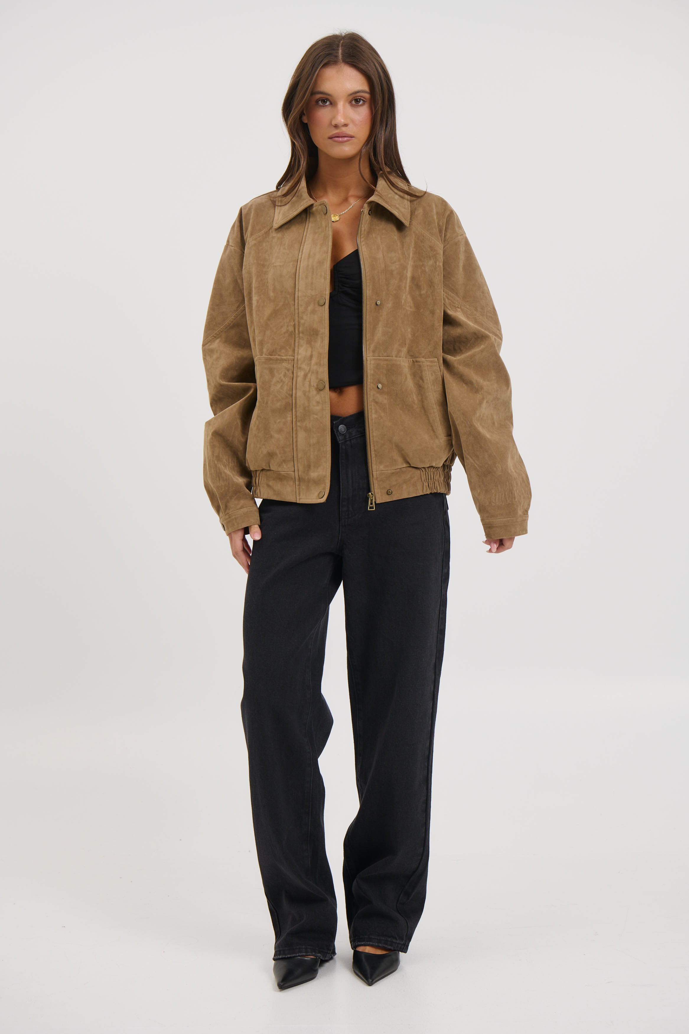 Jorja Suede Bomber Jacket Chocolate