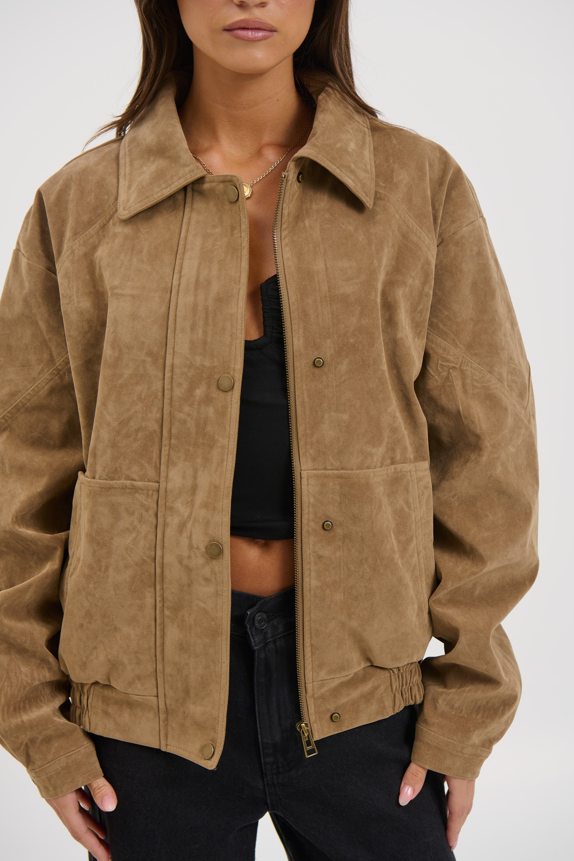 Jorja Suede Bomber Jacket Chocolate