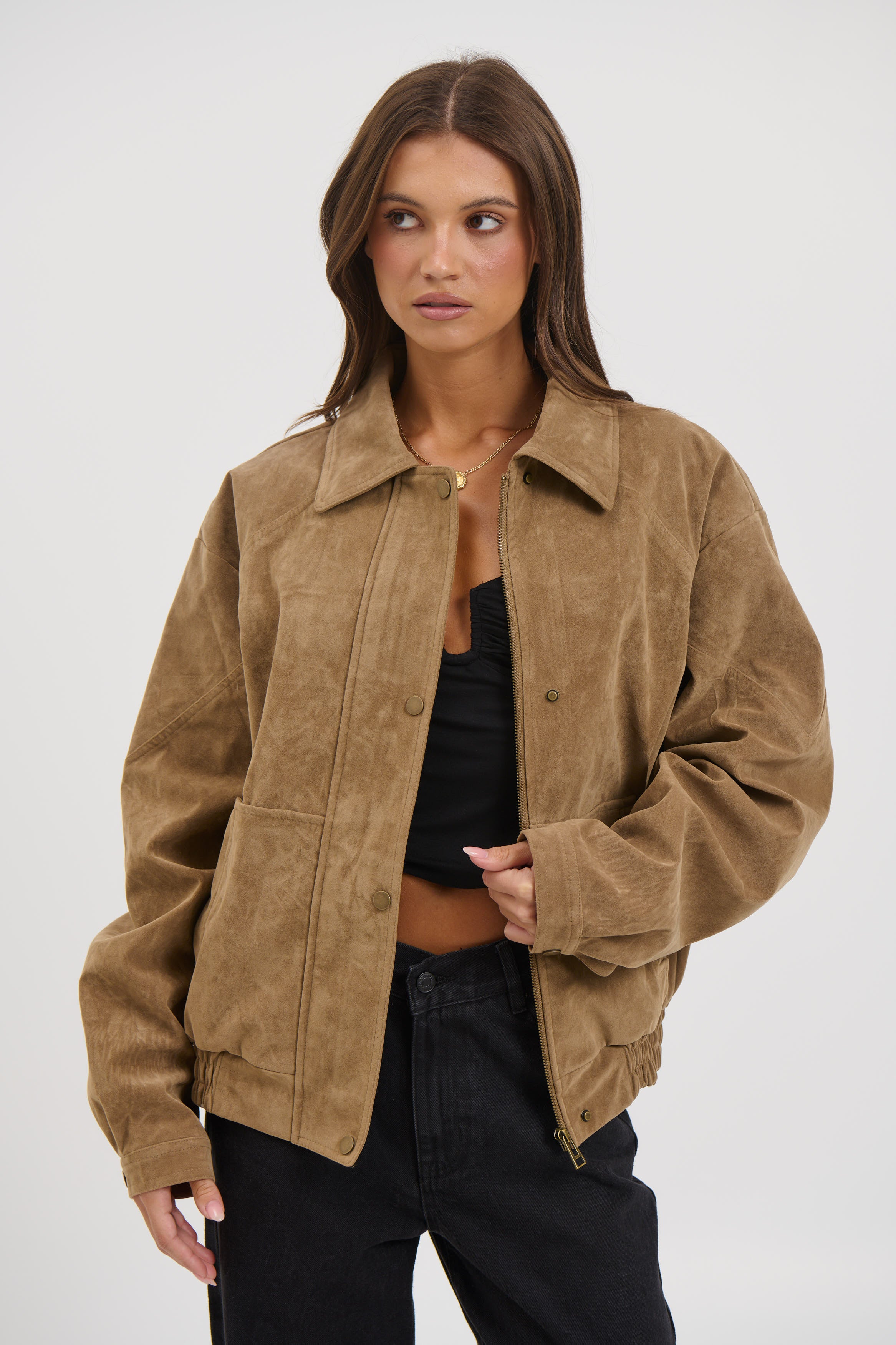Jorja Suede Bomber Jacket Chocolate