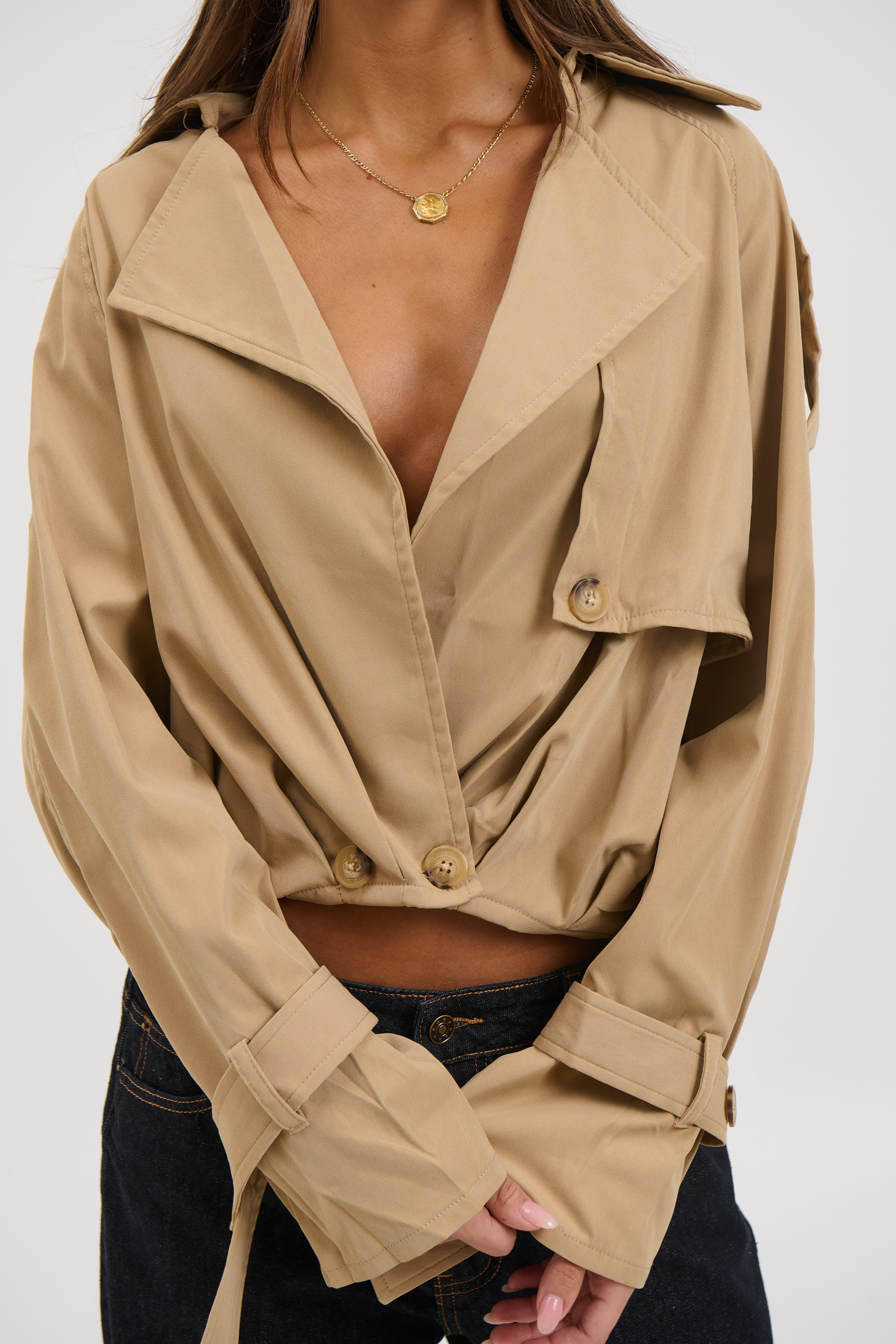 Elvira Cropped Trench Beige