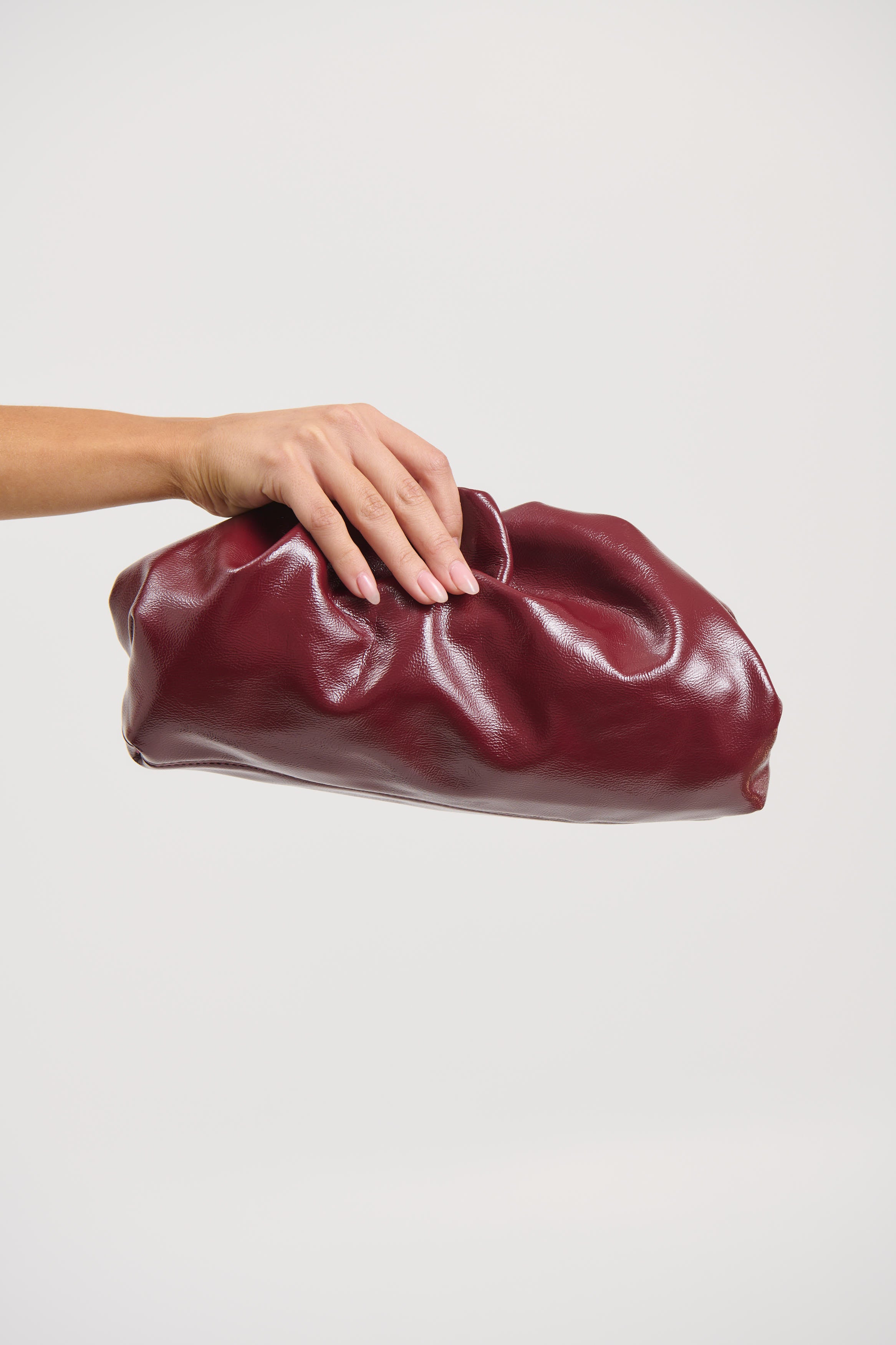 The Kyla Clutch Bag Cherry Crinkle Patent