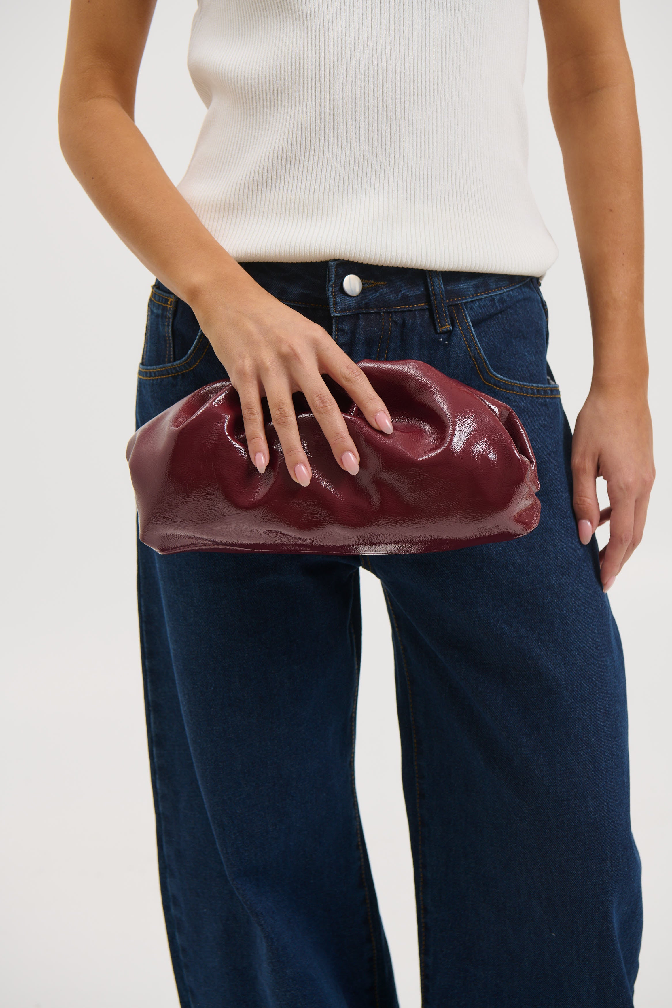 The Kyla Clutch Bag Cherry Crinkle Patent