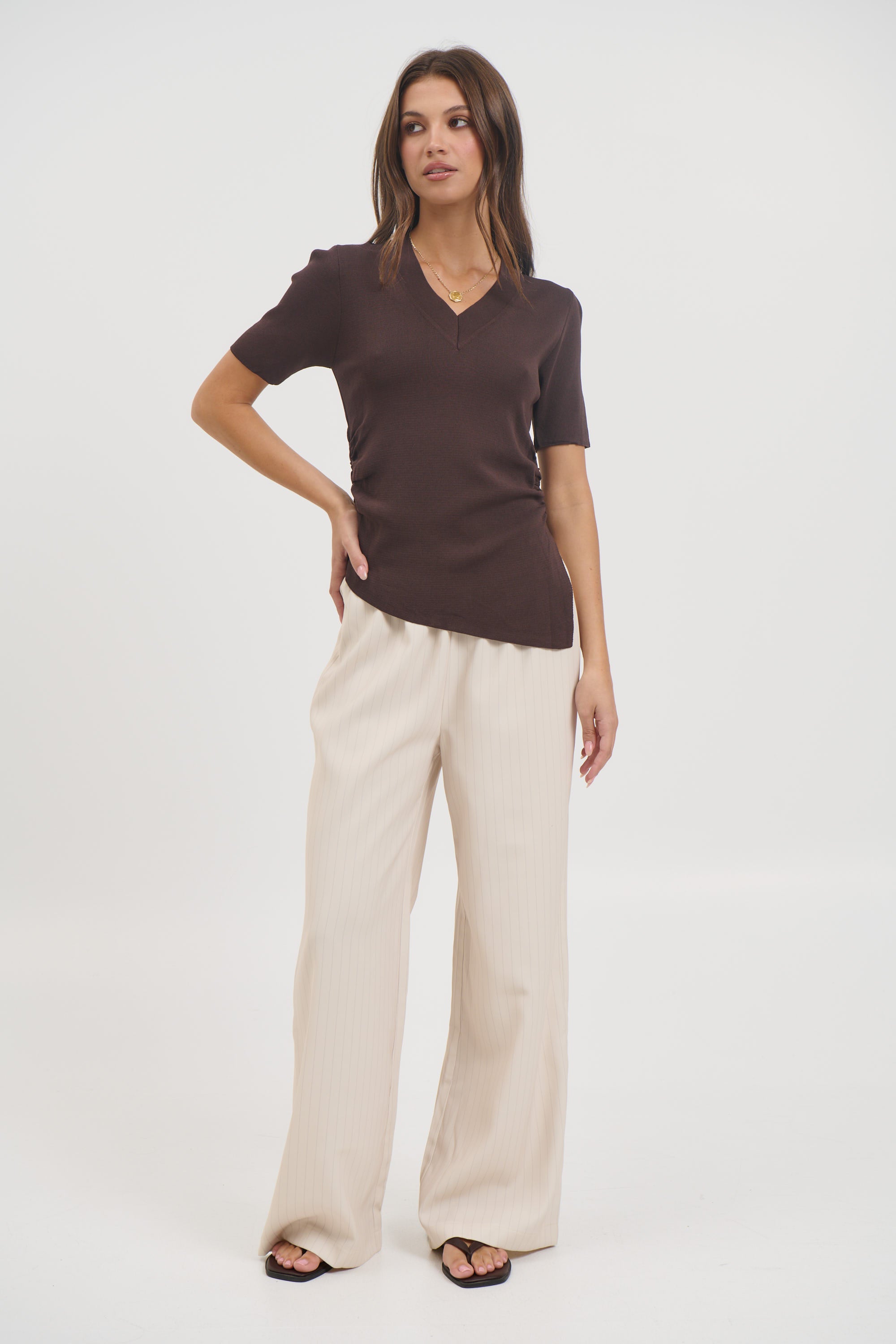 Maeve V Neck Top Chocolate