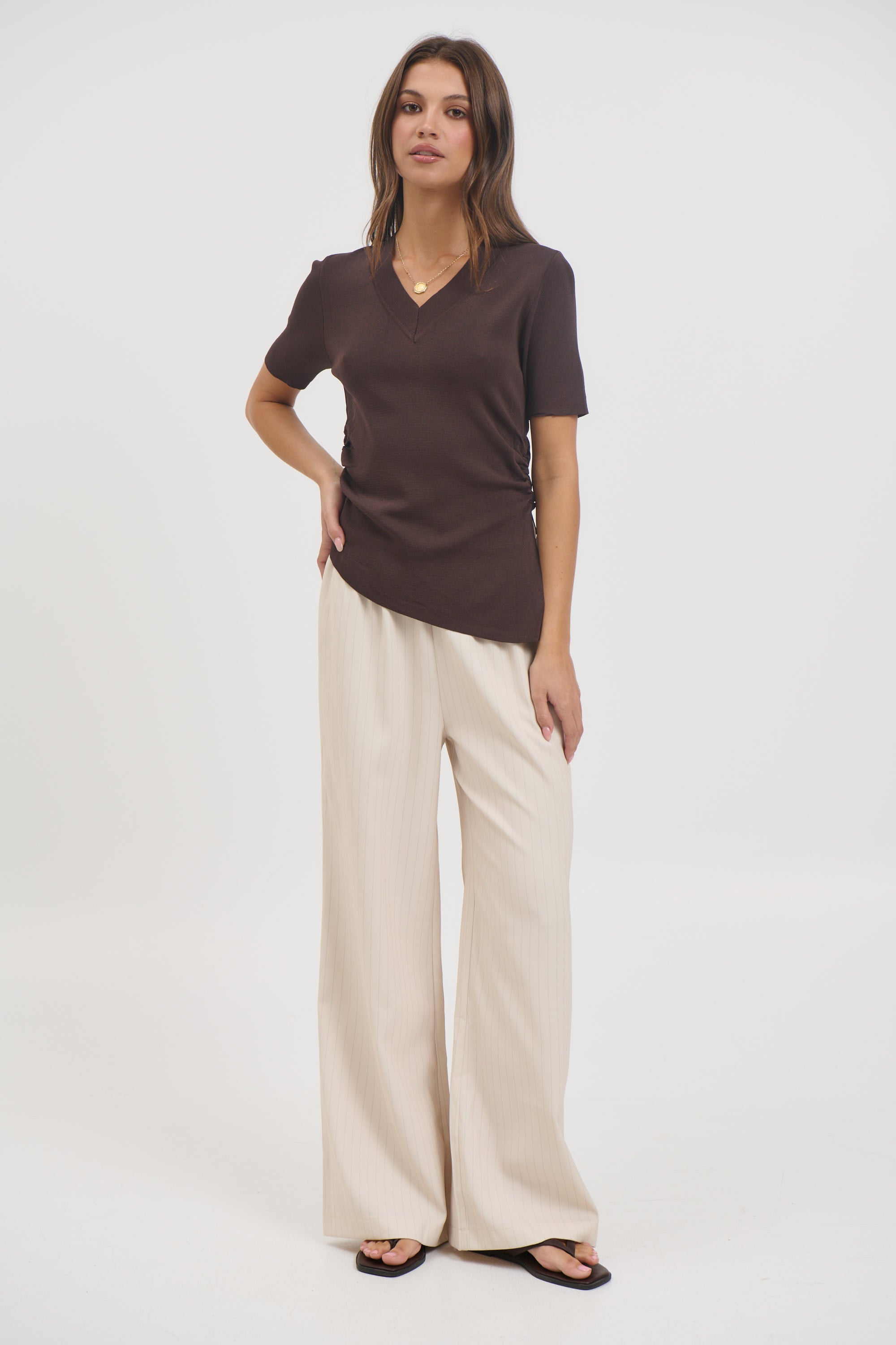 Maeve V Neck Top Chocolate