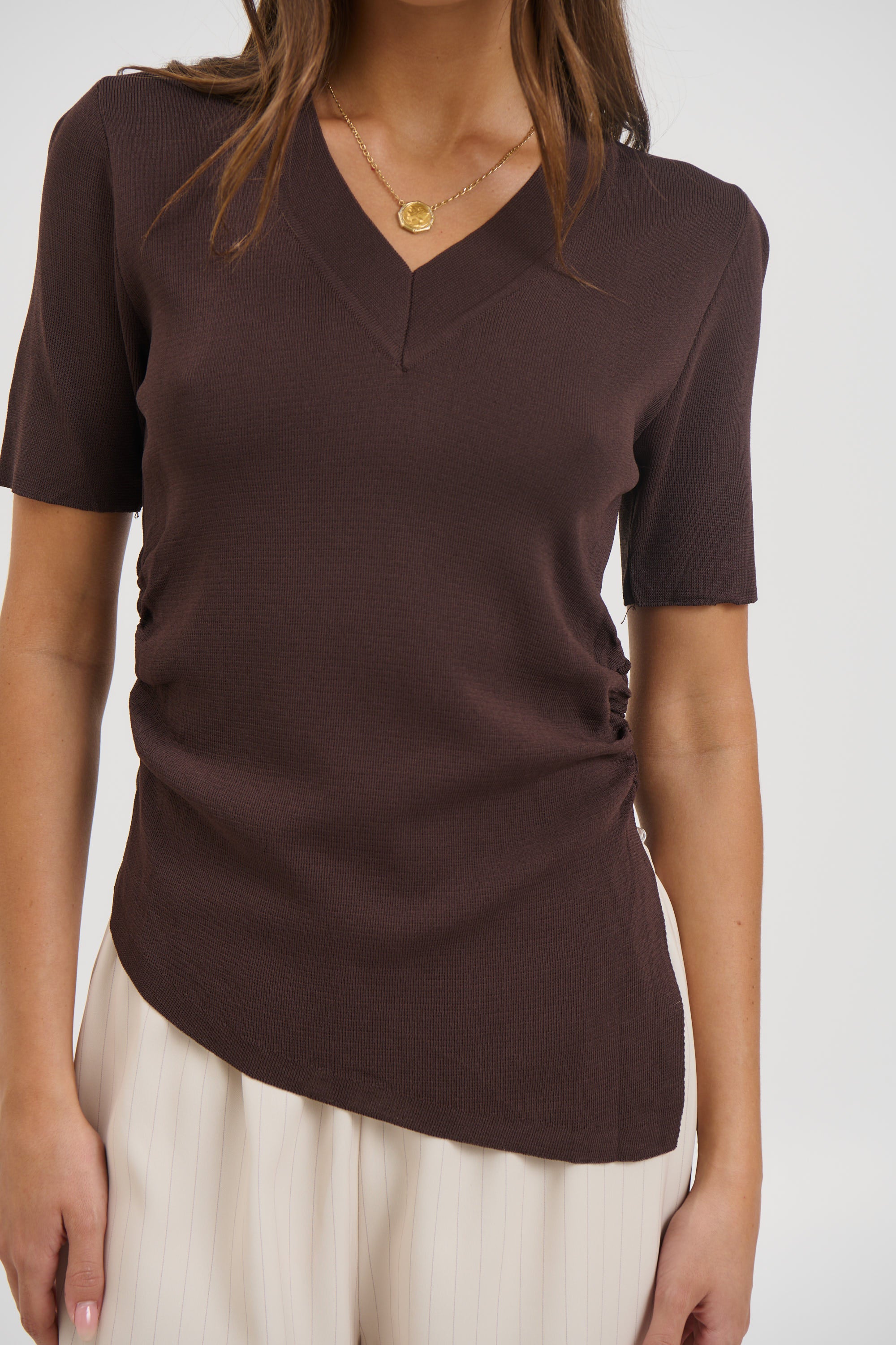 Maeve V Neck Top Chocolate