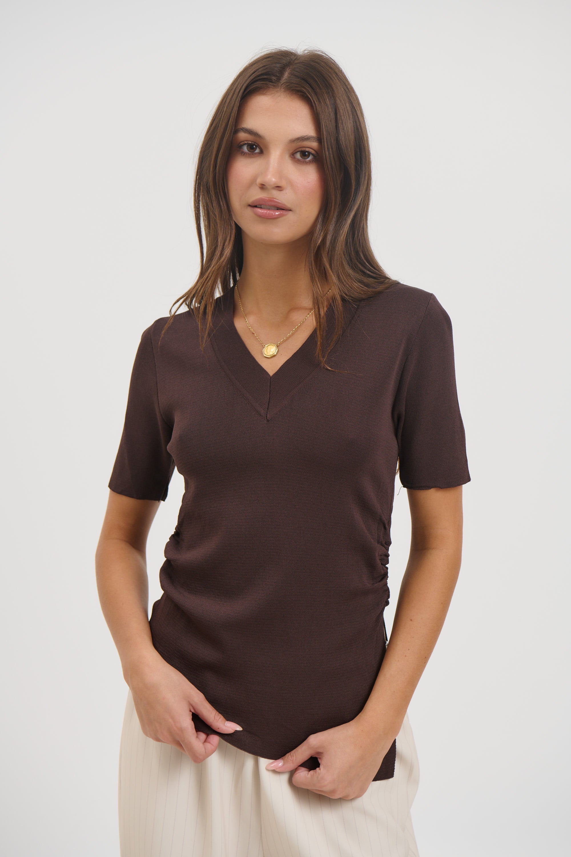 Maeve V Neck Top Chocolate