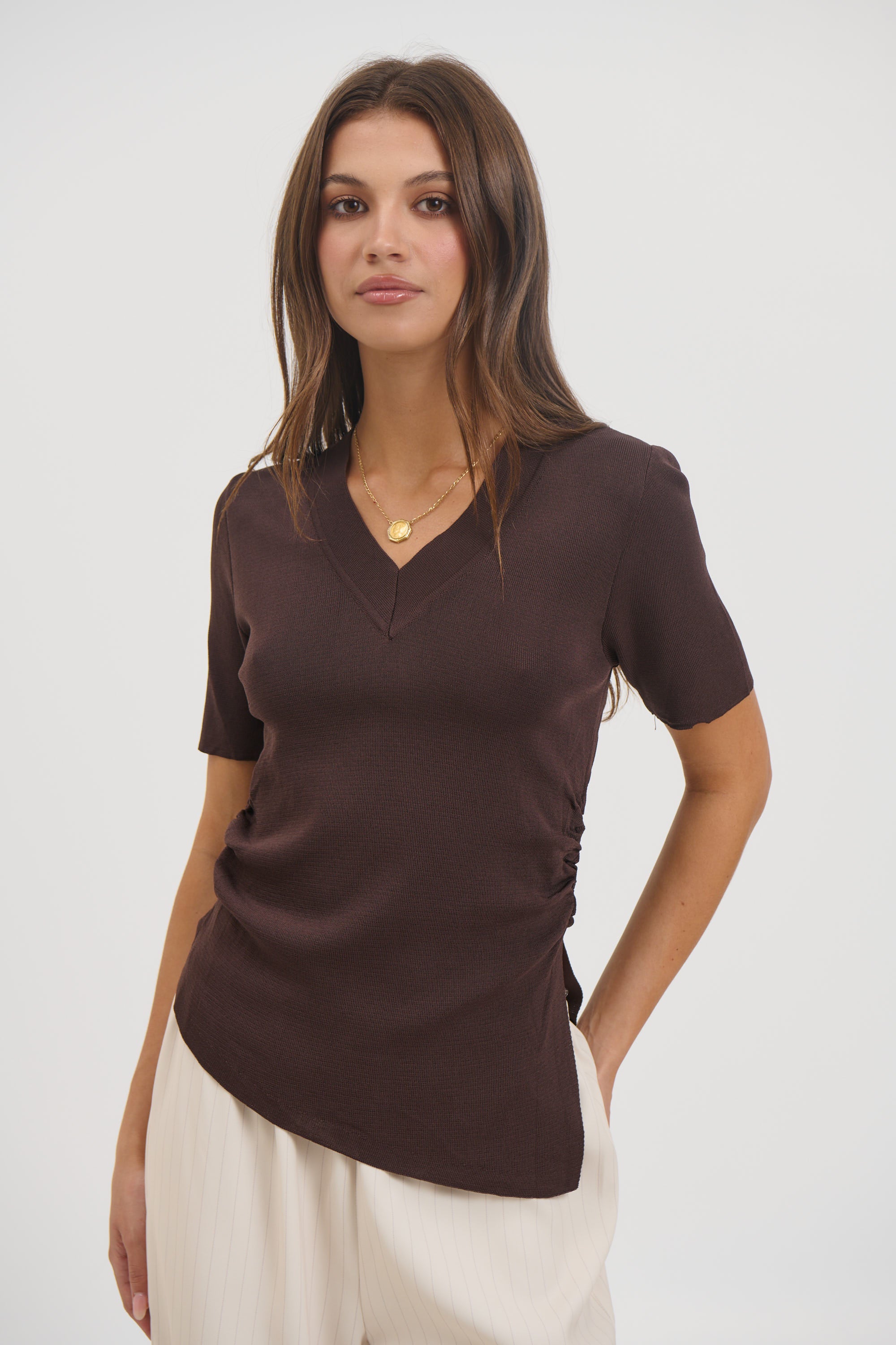 Maeve V Neck Top Chocolate