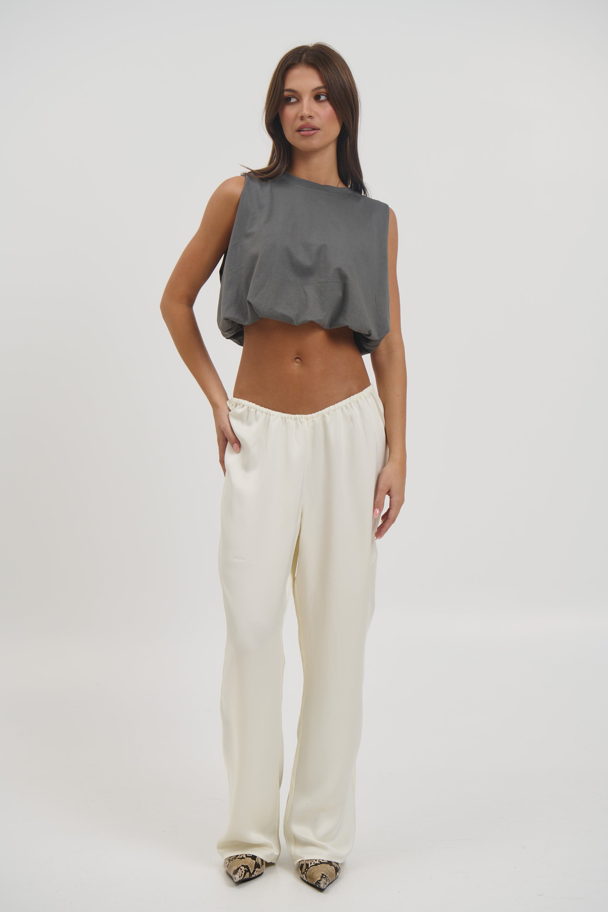 Emily Bubble Hem Top Dark Grey