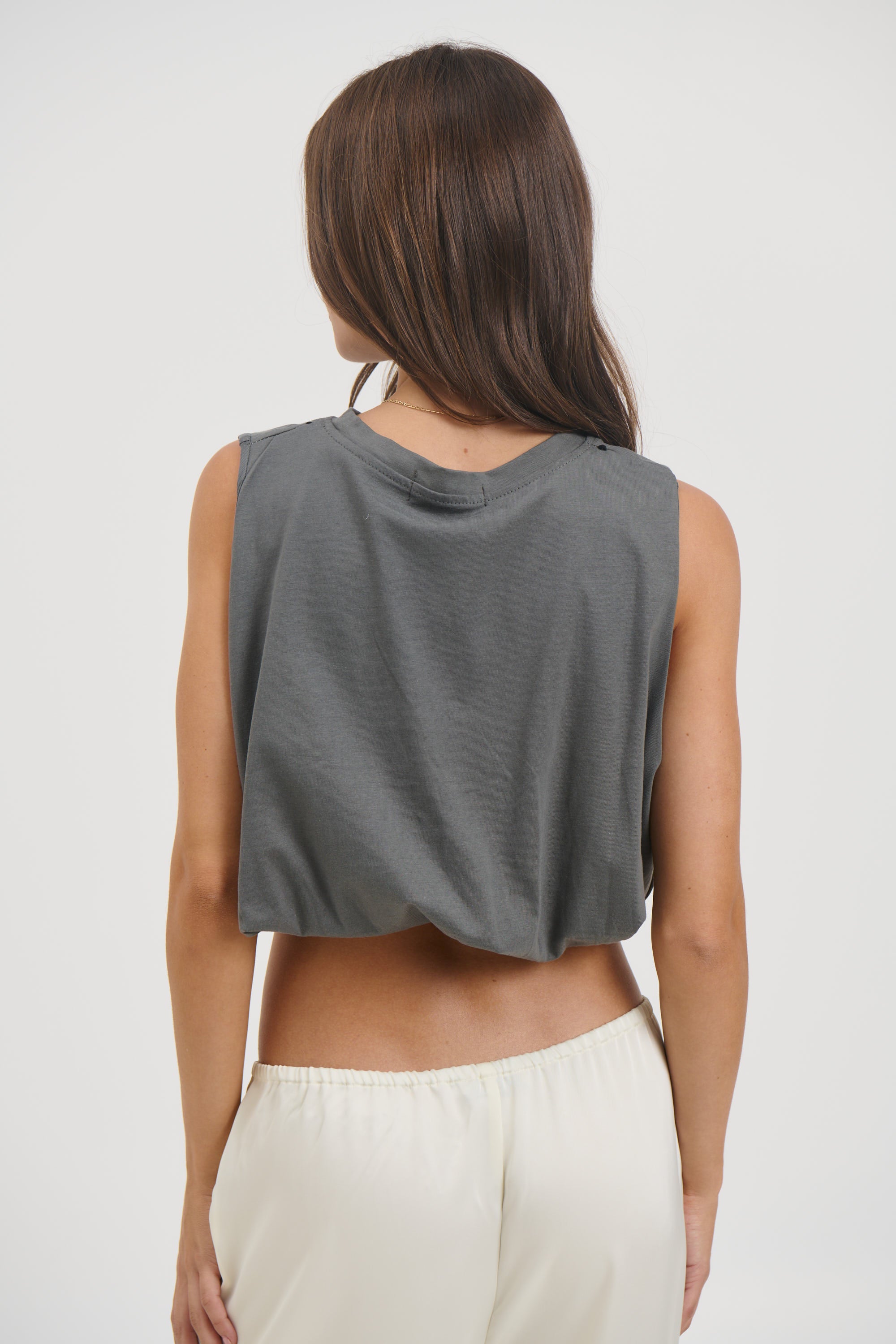 Emily Bubble Hem Top Dark Grey
