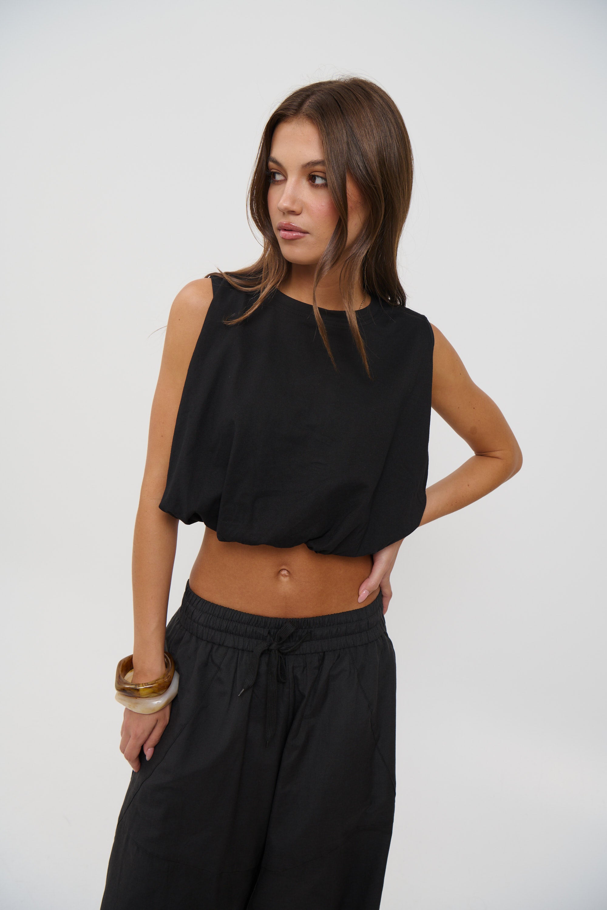Emily Bubble Hem Top Black