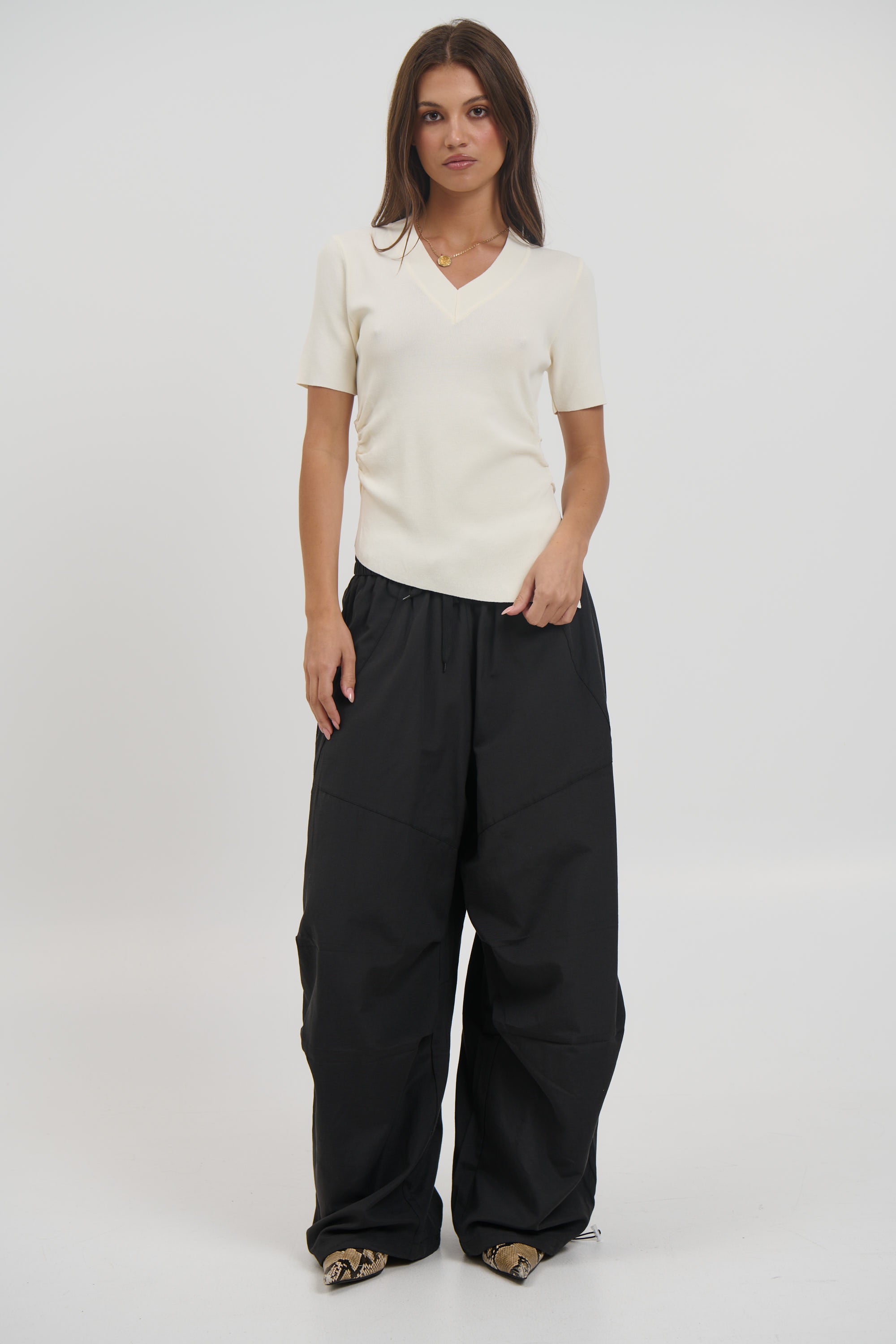 Maeve V Neck Top Beige