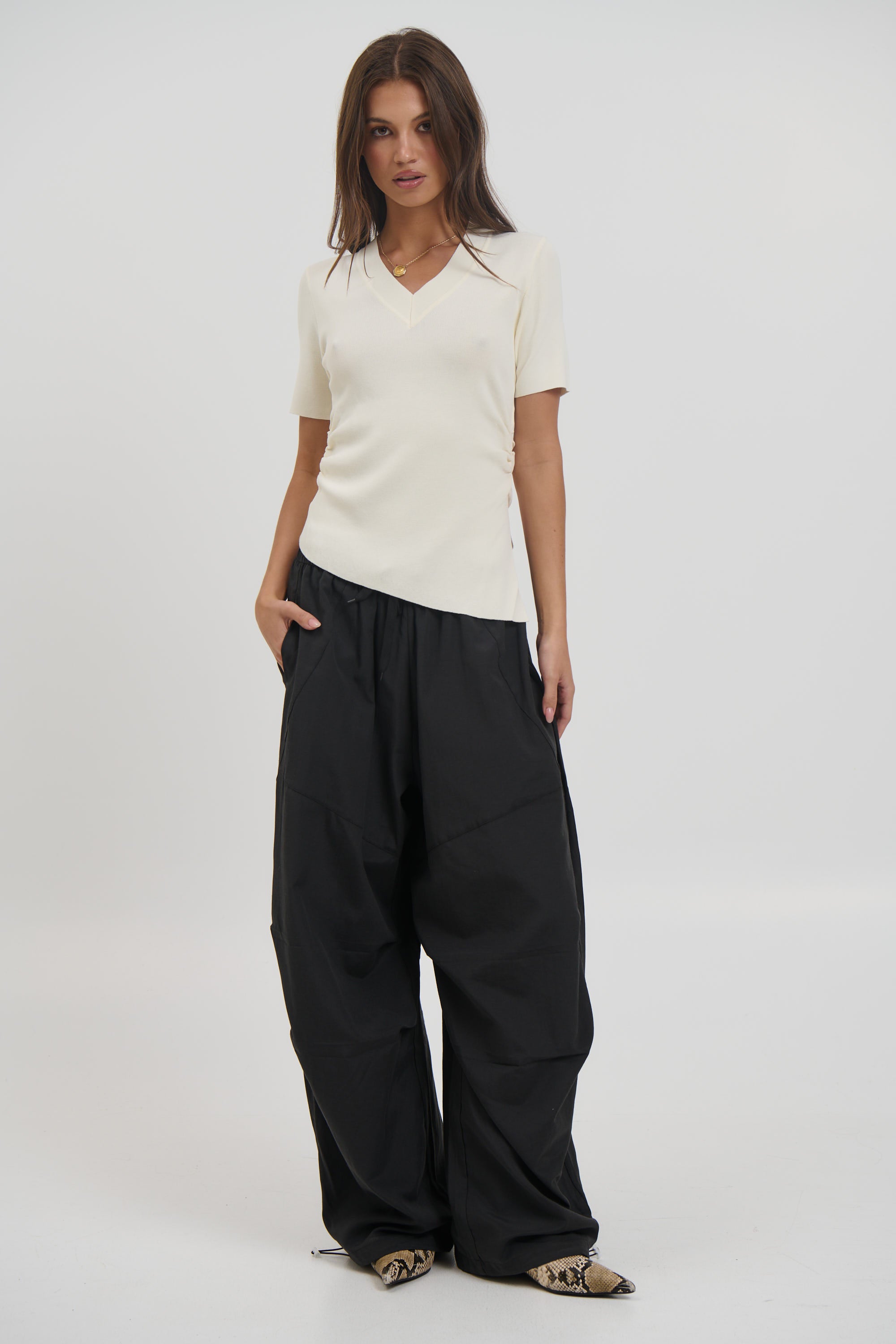 Maeve V Neck Top Beige