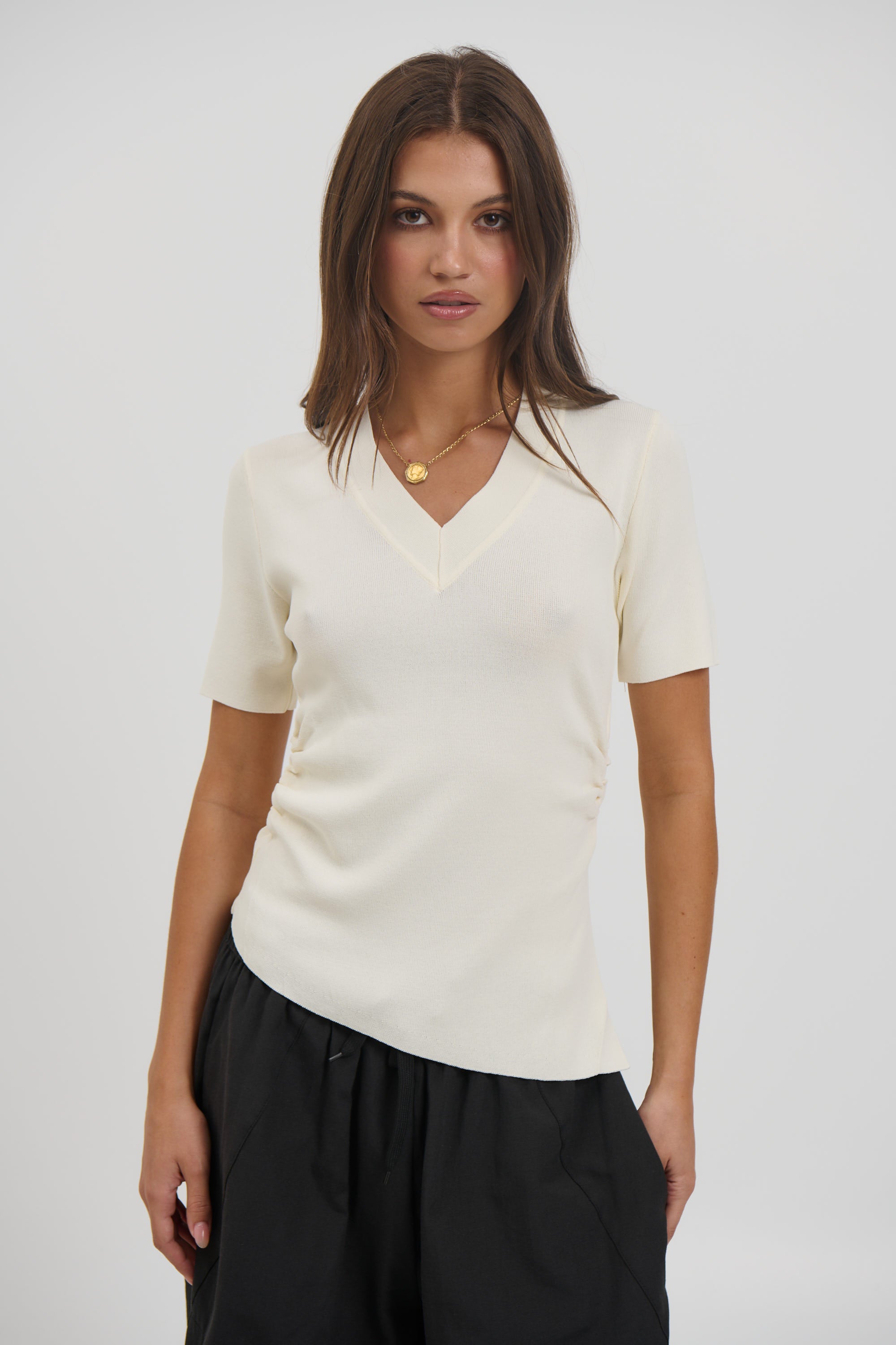 Maeve V Neck Top Beige