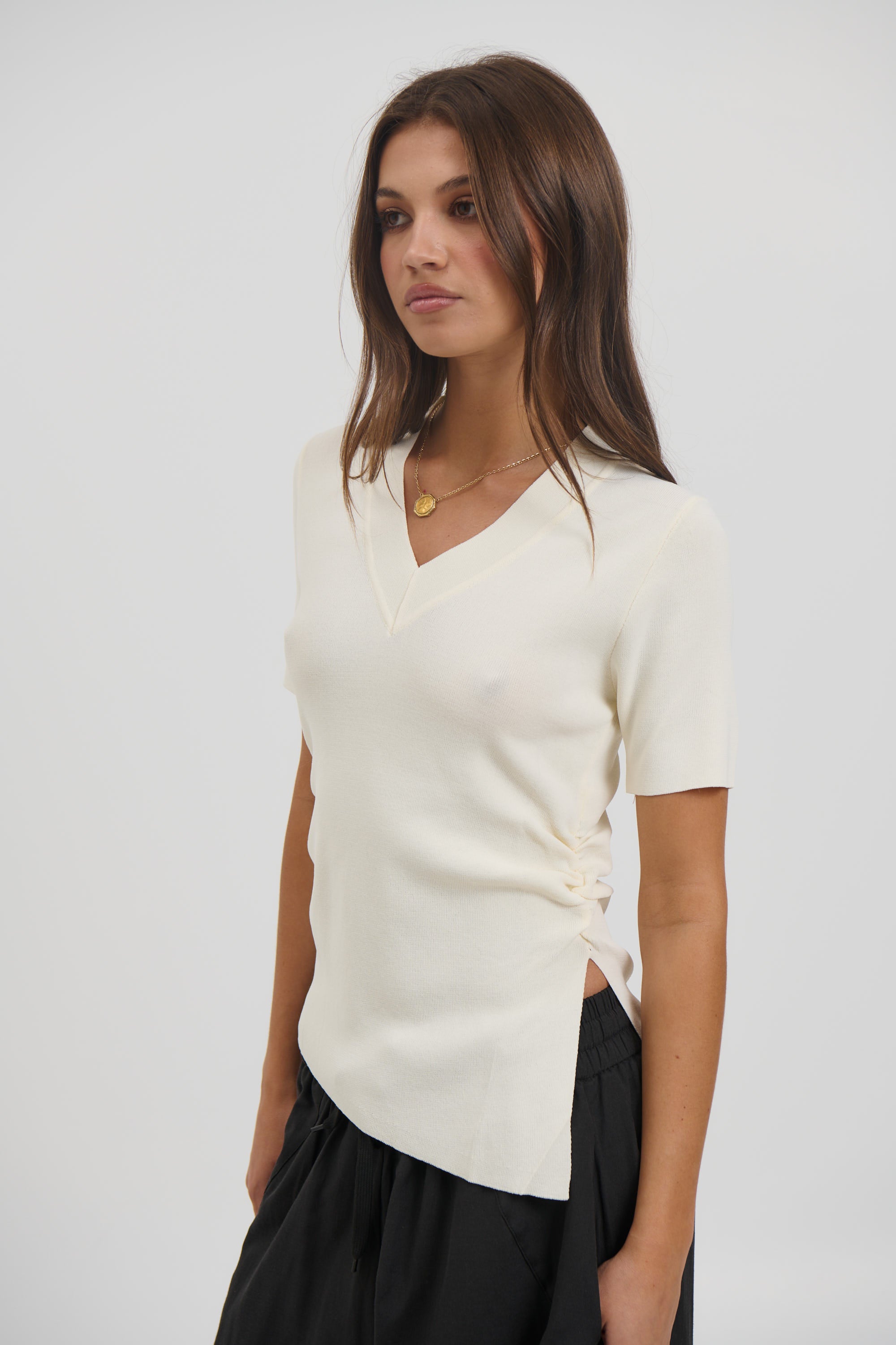 Maeve V Neck Top Beige