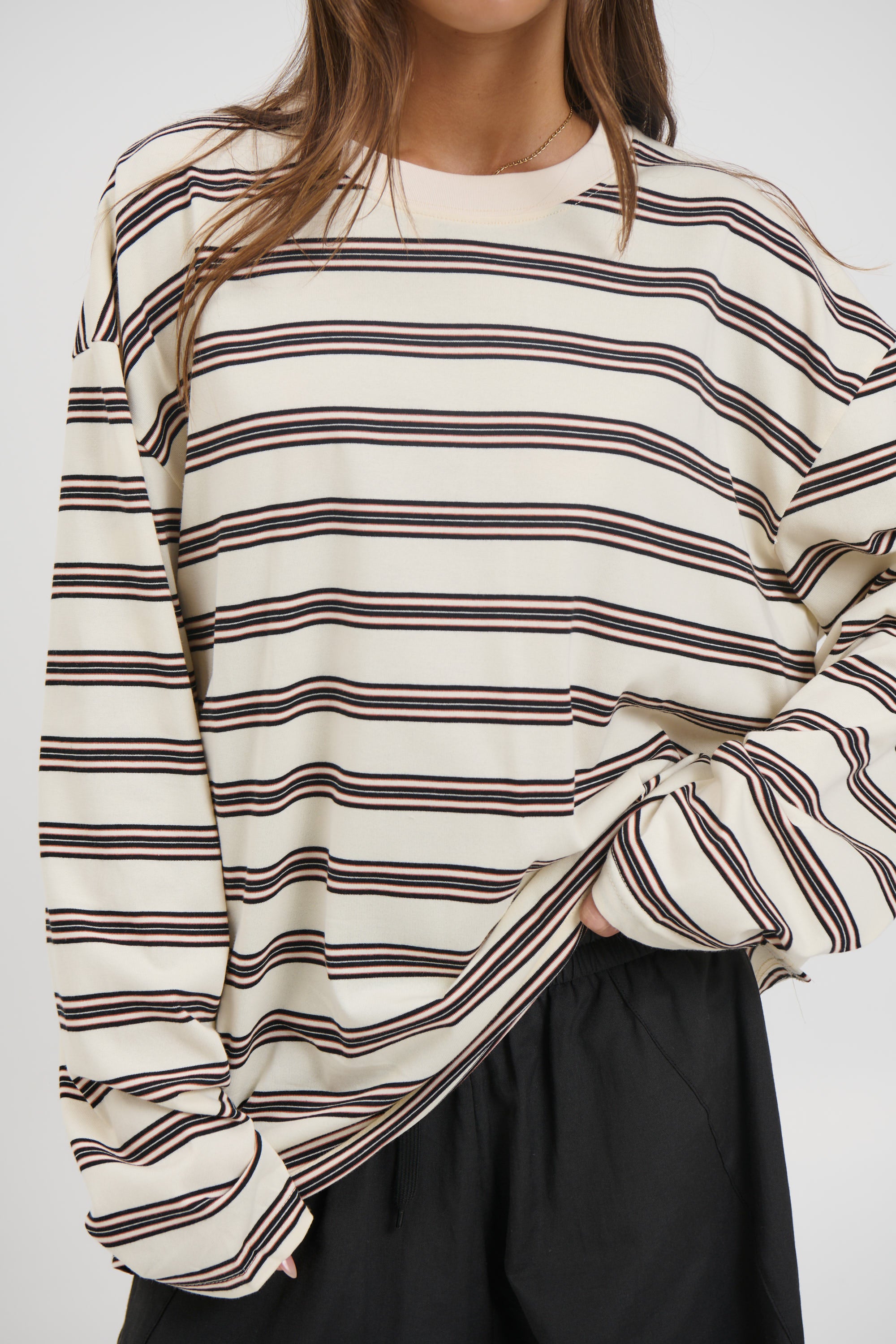 Jaida Long Sleeve Double Stripe Beige