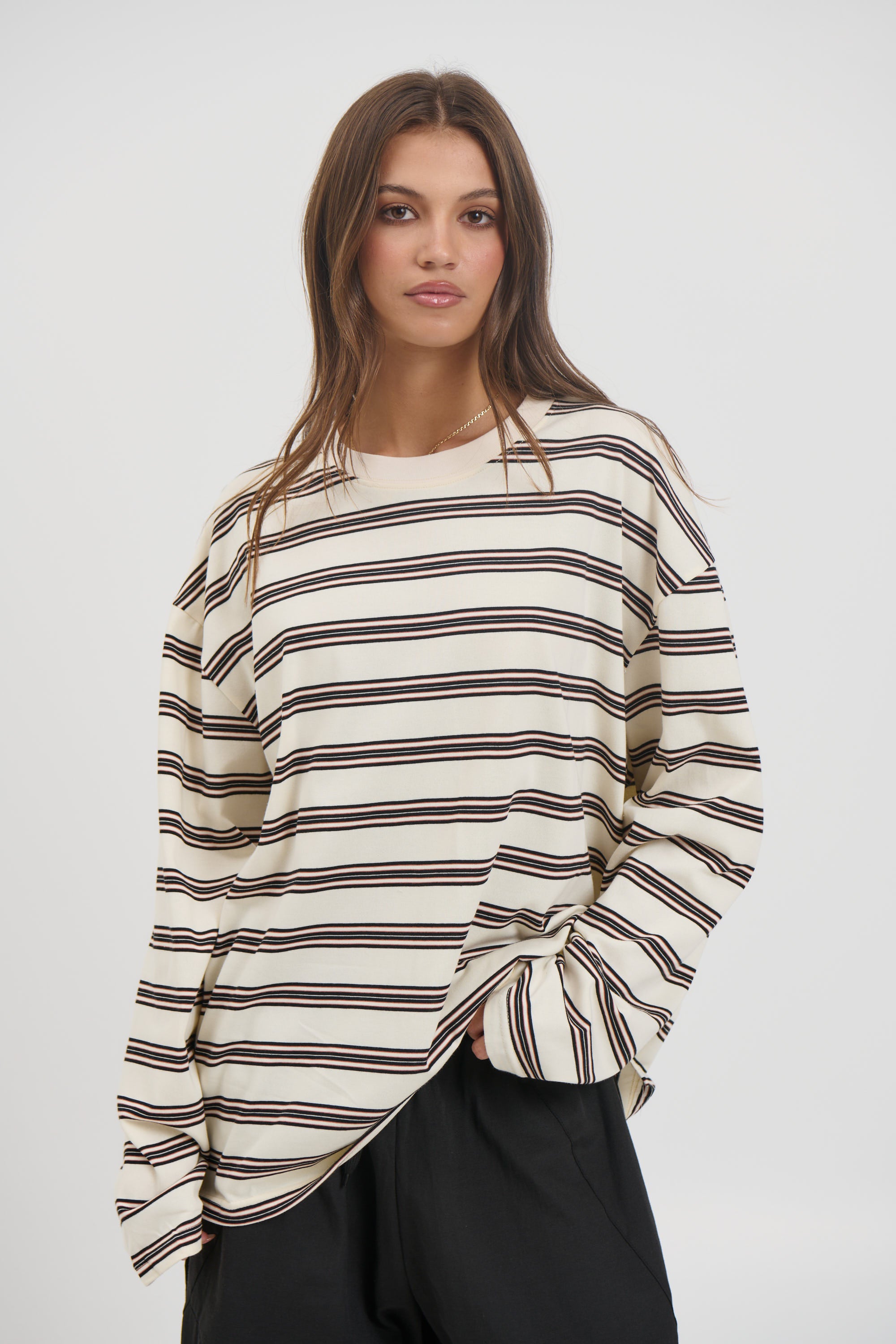 Jaida Long Sleeve Double Stripe Beige