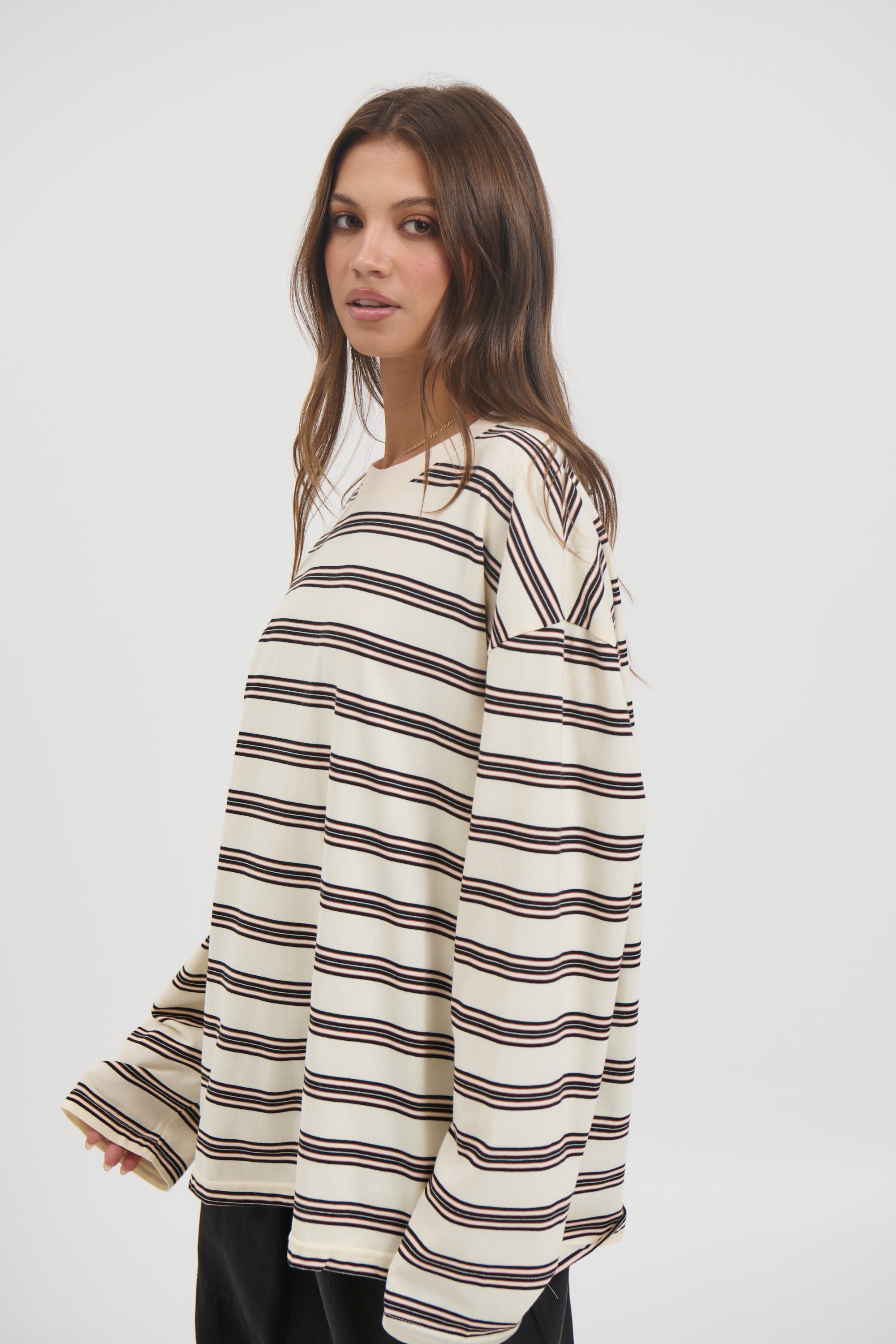 Jaida Long Sleeve Double Stripe Beige