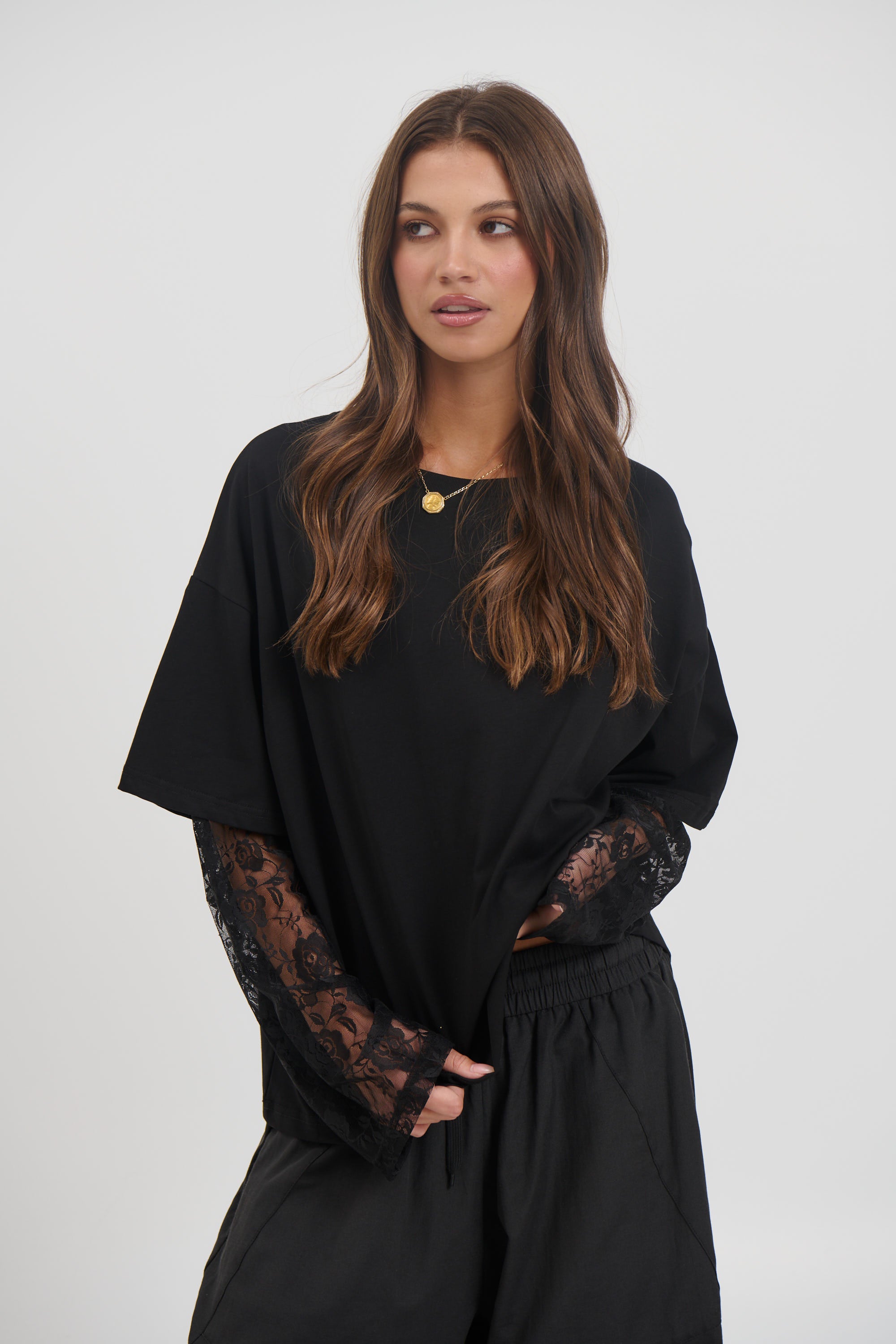 Francesca Lace Tee Black