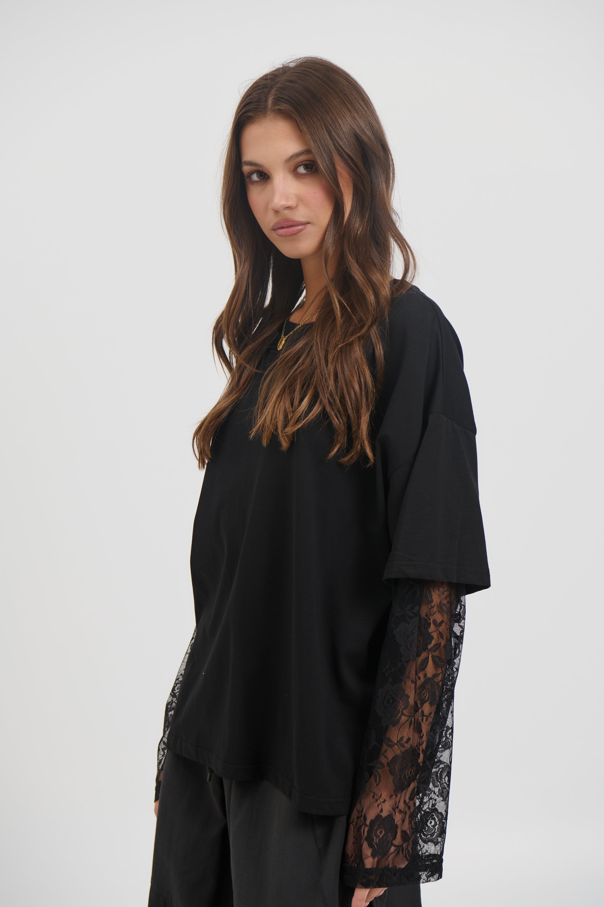 Francesca Lace Tee Black