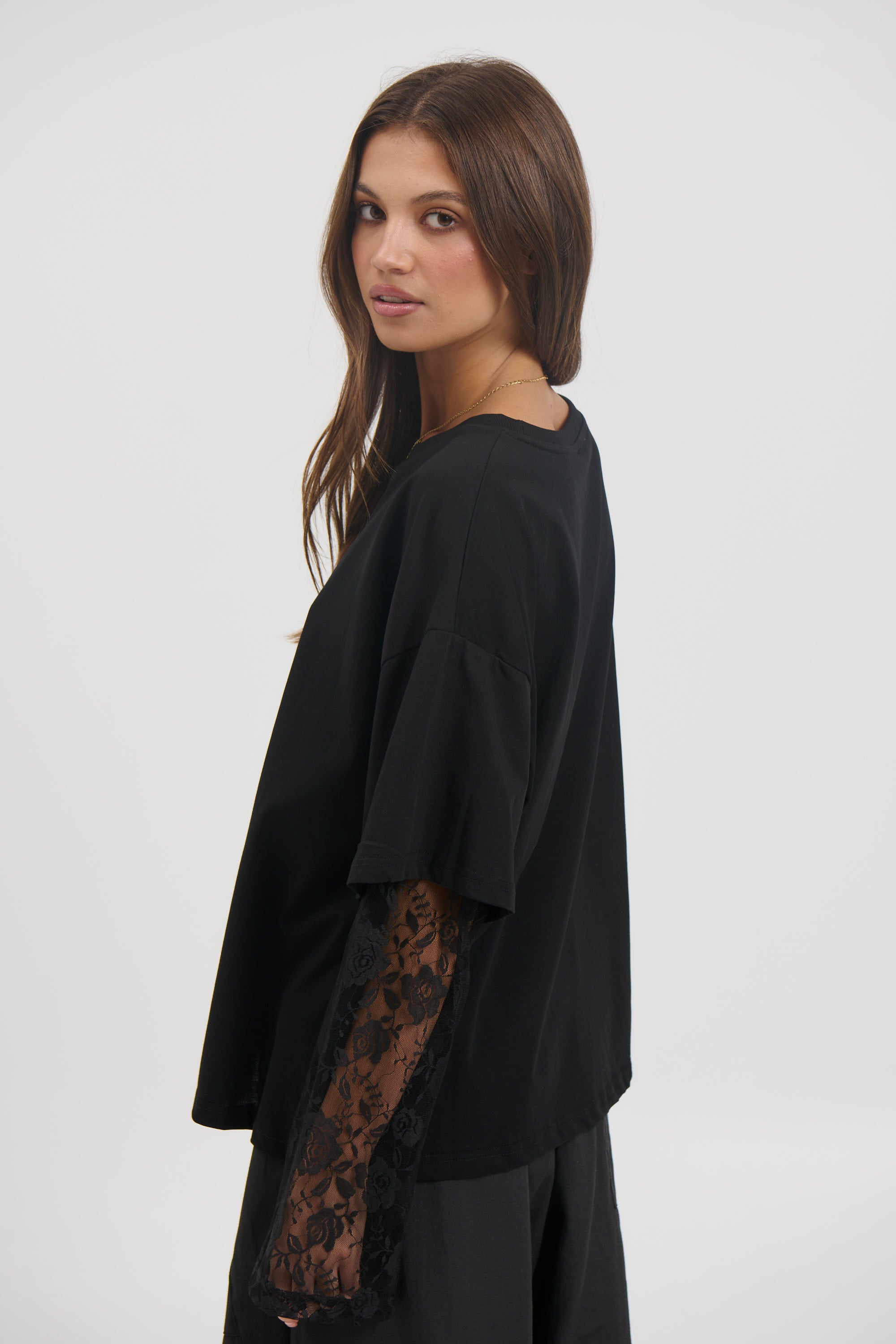 Francesca Lace Tee Black