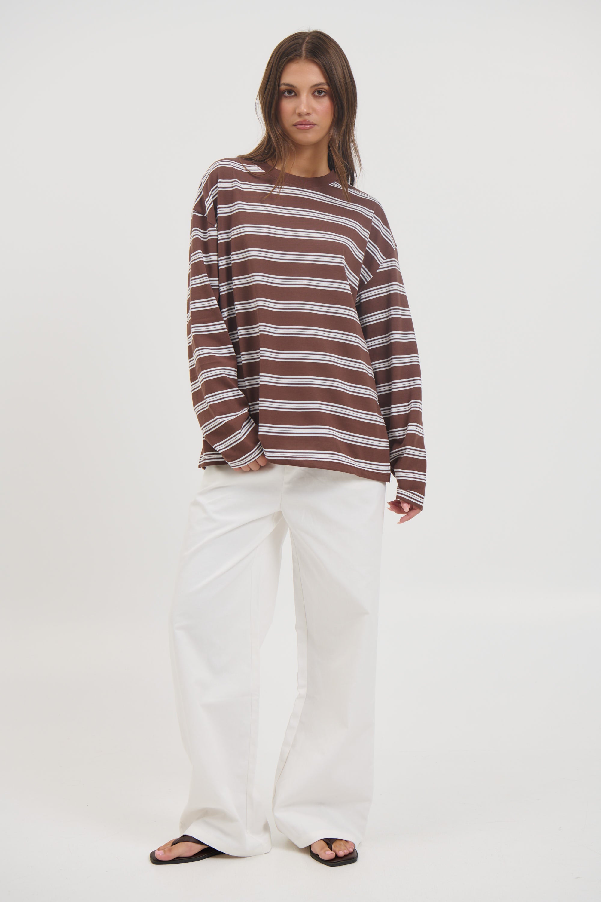 Jaida Long Sleeve Double Stripe Chocolate