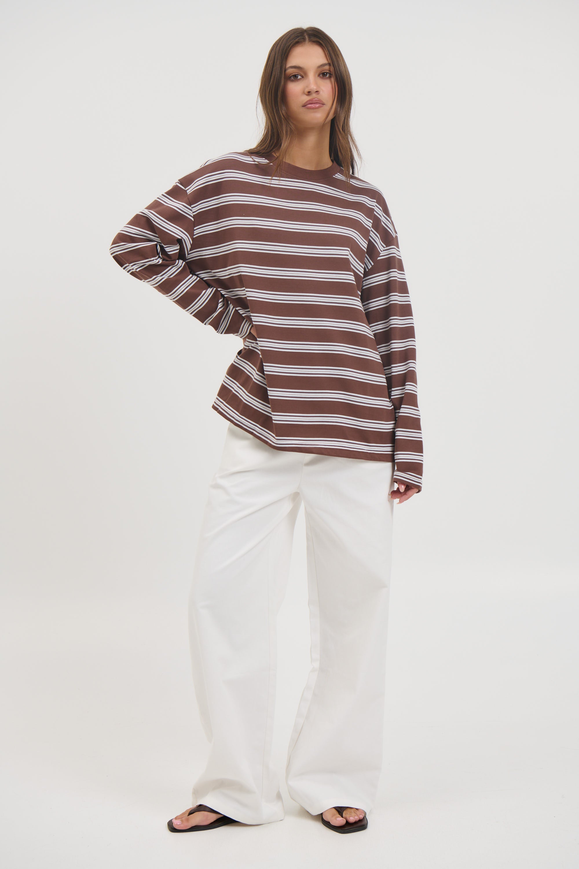 Jaida Long Sleeve Double Stripe Chocolate