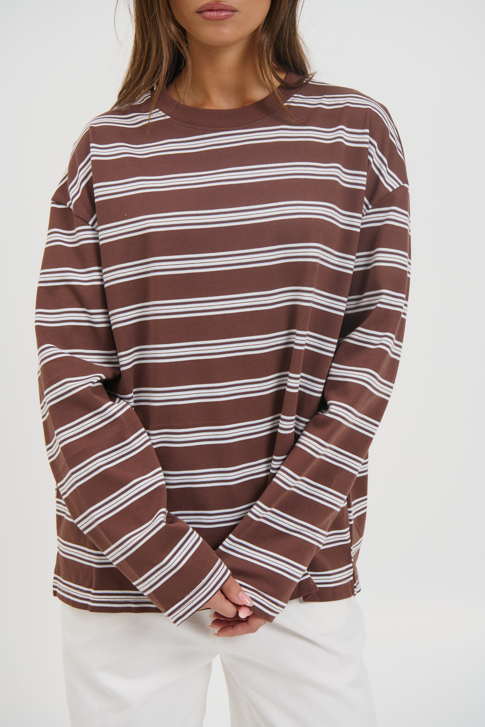 Jaida Long Sleeve Double Stripe Chocolate
